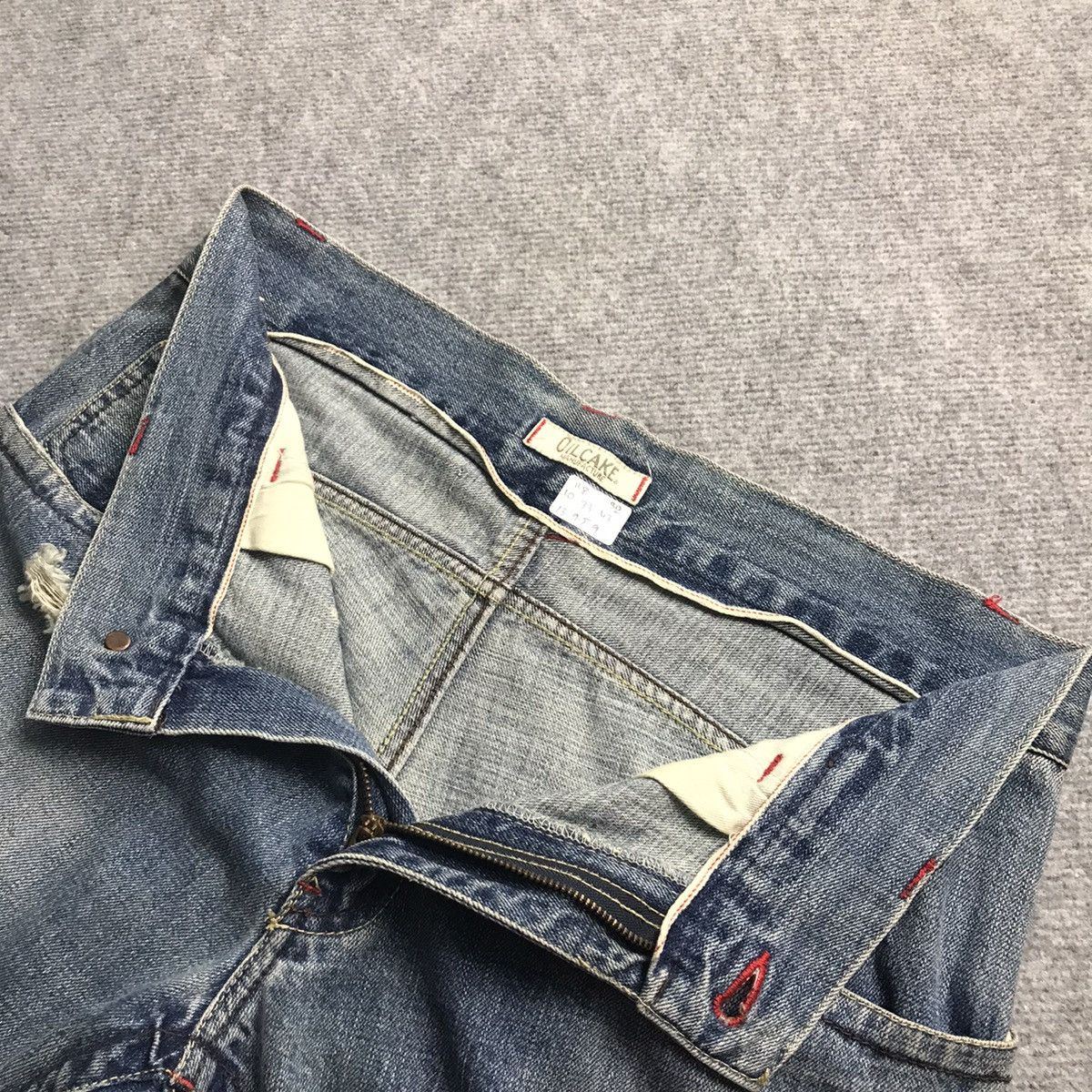 Japanese Brand RIPPED DISTRESSED🔥OILCAKE REDLINE DENIM PANTS Size US 32 / EU 48 - 18 Thumbnail