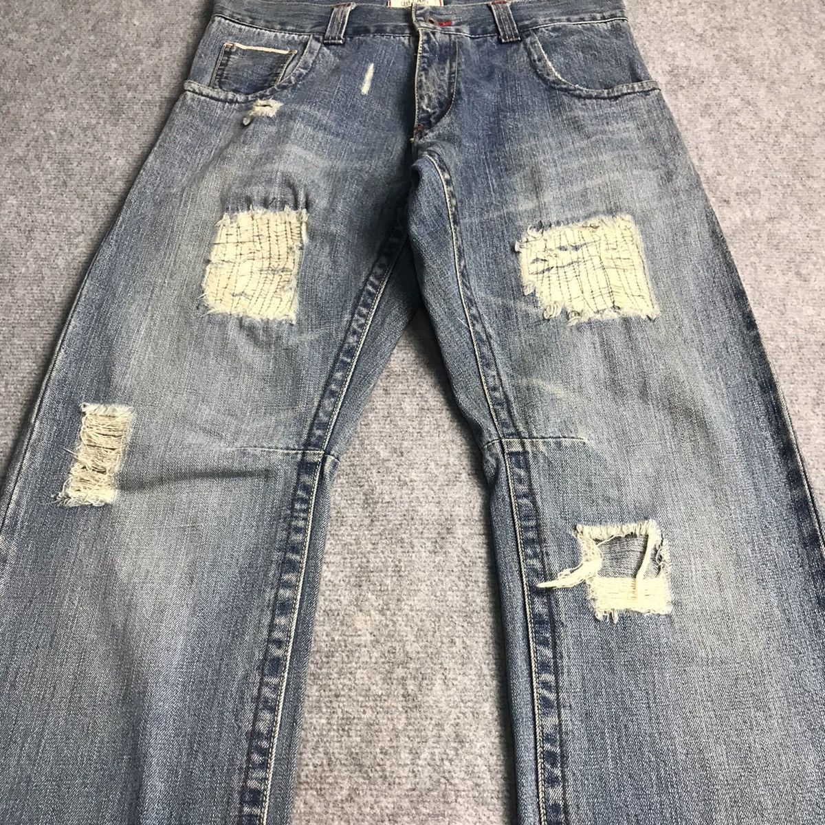 Japanese Brand RIPPED DISTRESSED🔥OILCAKE REDLINE DENIM PANTS Size US 32 / EU 48 - 4 Thumbnail