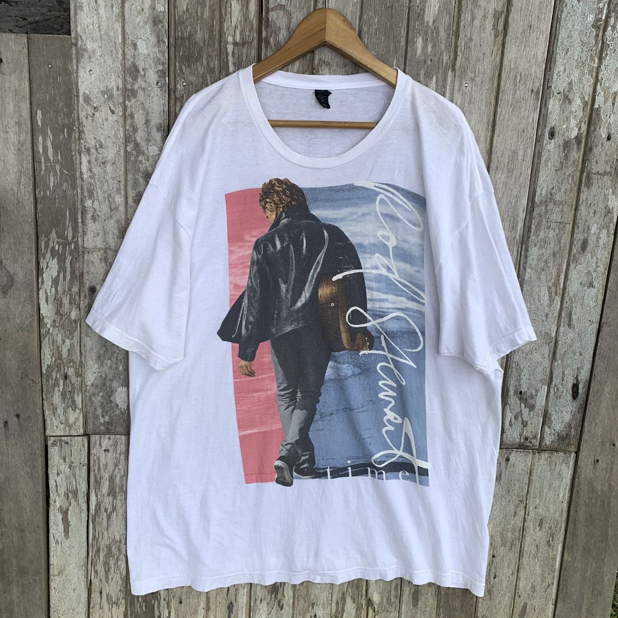 image of Band Tees x Vintage Rod Stewart Band Oversize Tshirt in White, Men's (Size 2XL)