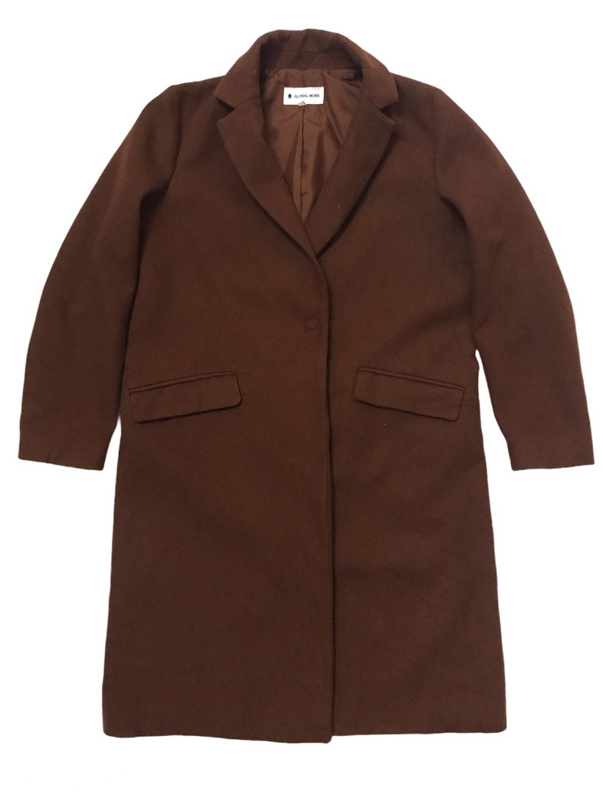 image of Avant Garde x Global Work Wool Blend Long Coat Jacket in Brown Orange, Men's (Size Medium)