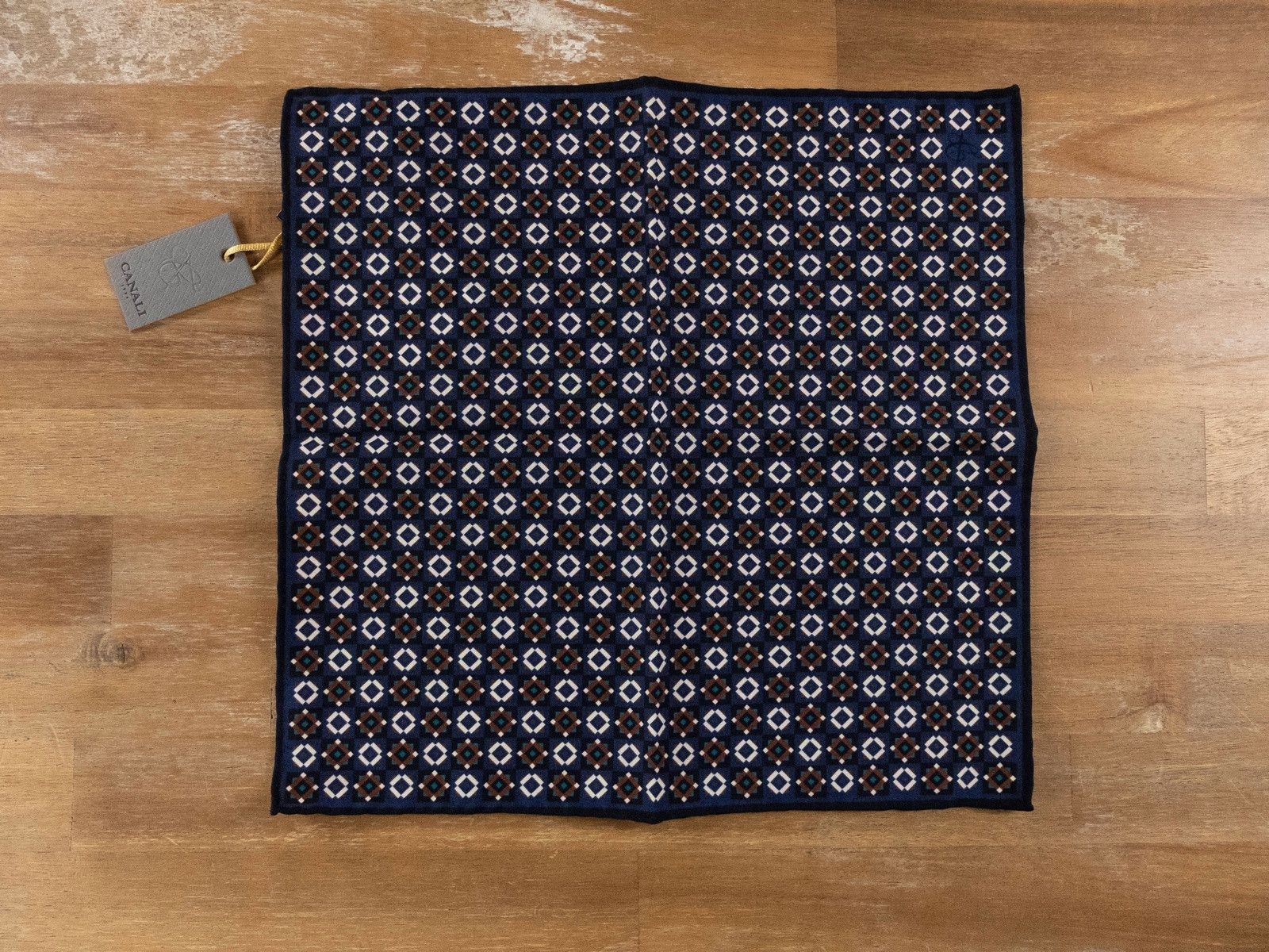 Canali CANALI blue geometric print wool pocket square authentic NWT Size ONE SIZE - 1 Thumbnail