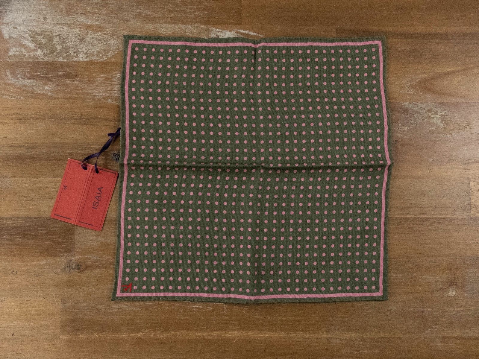 Isaia ISAIA green pink polka dots reversible silk pocket square Size ONE SIZE - 1 Thumbnail