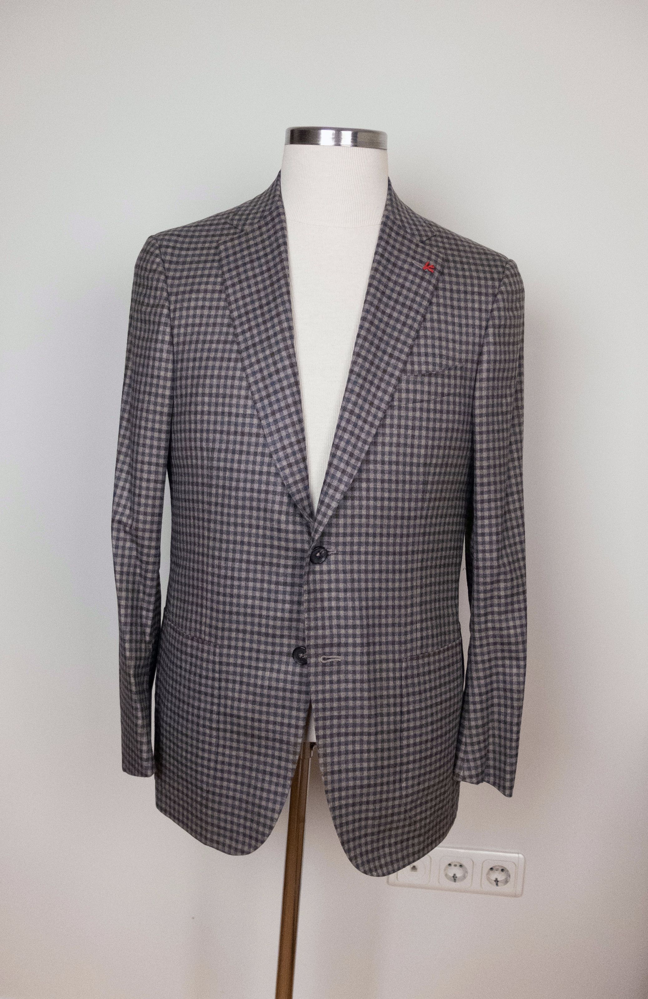 image of Isaia Napoli Cashmere Gingham Plaid Sportcoat Jacket 38 48 in Beige, Men's (Size 38R)