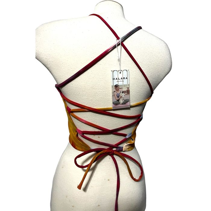 Women's Spaghetti Strap Tie Dye Backless Crisscross Lace Up Cropped Tank Top  - Halara
