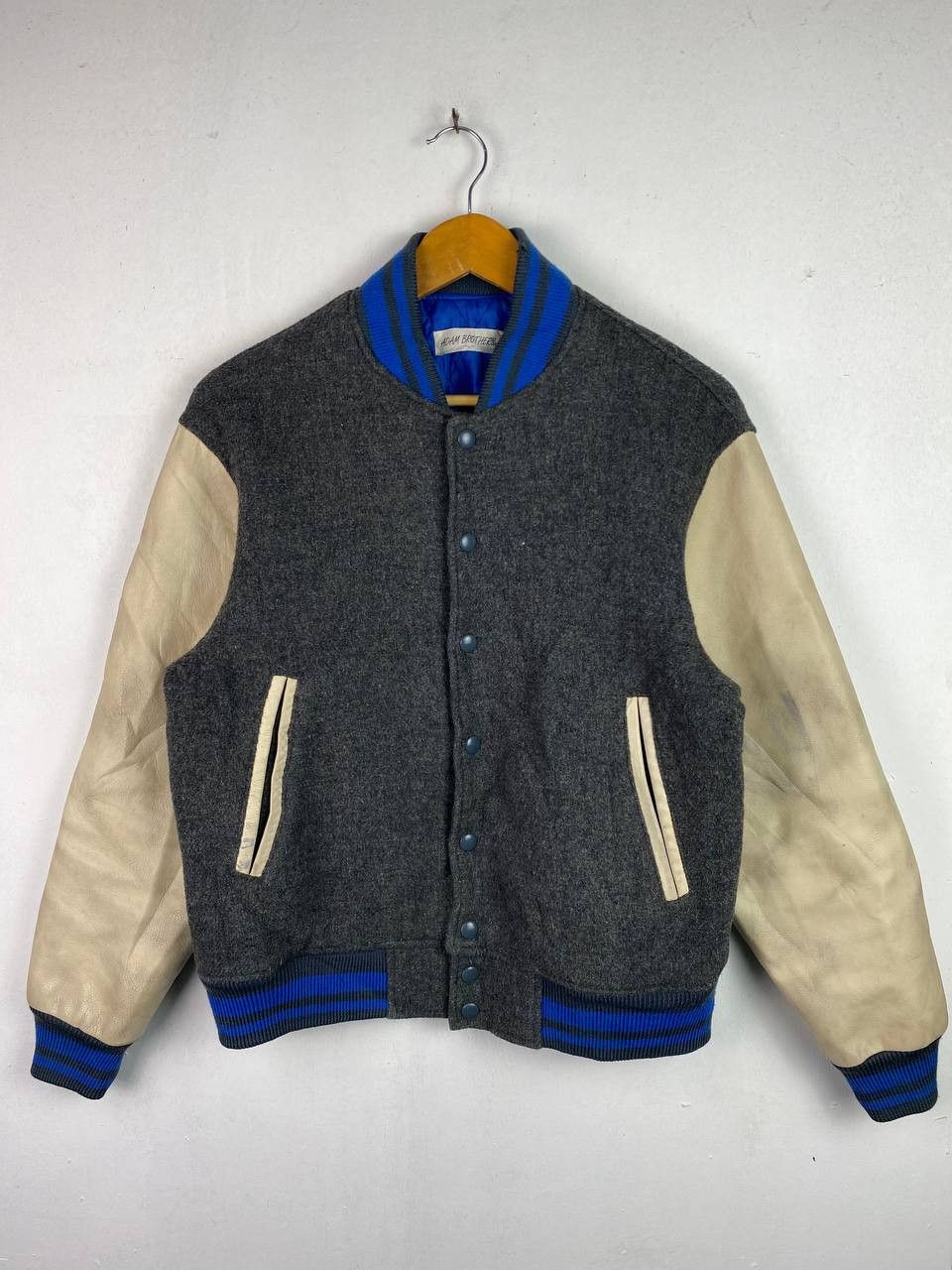 vintage varsity jacket leather sleeves quilted lining