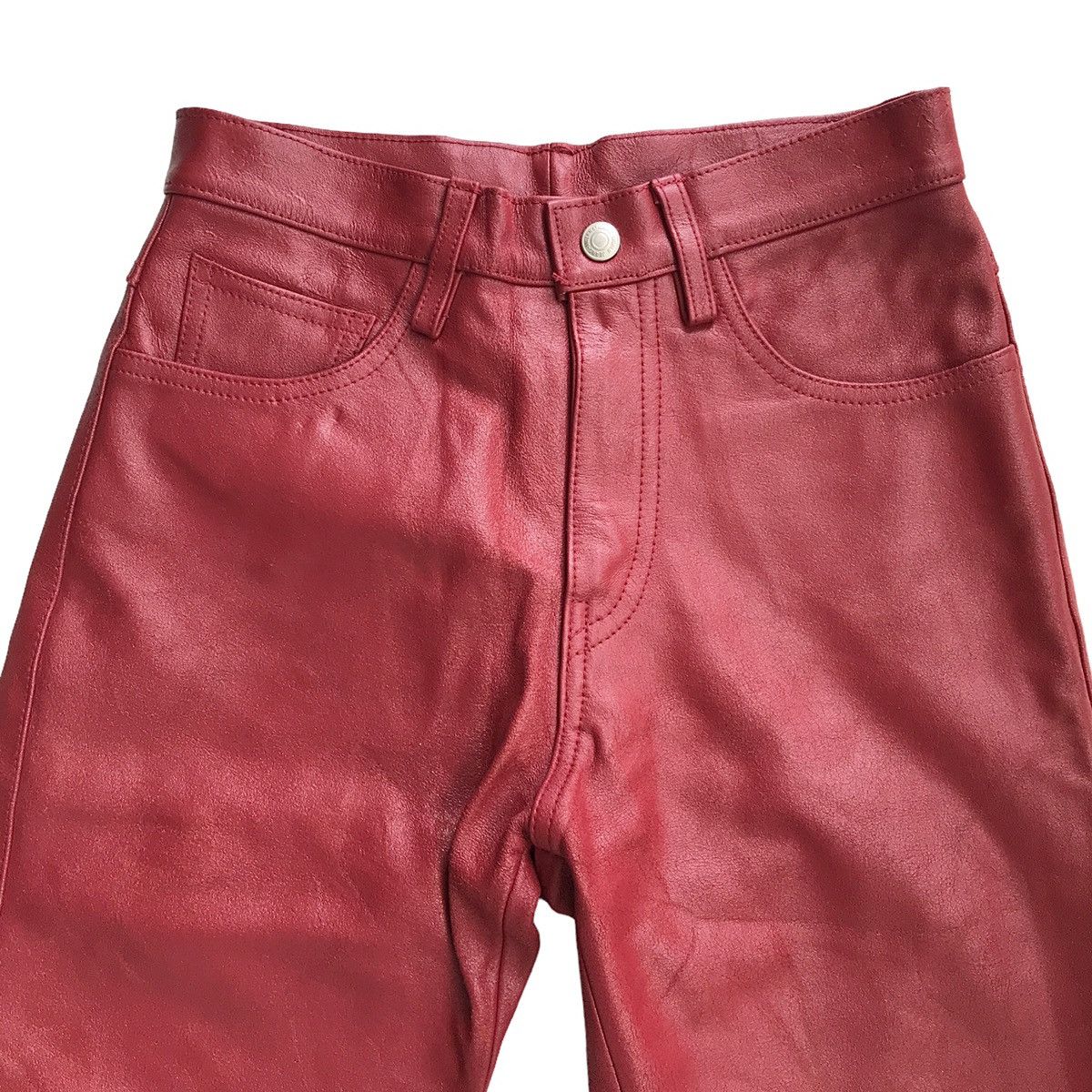 image of Genuine Leather Ncb Japan Oxblood Genuine Cowhide Full Leather Pants in Red, Men's (Size 28)