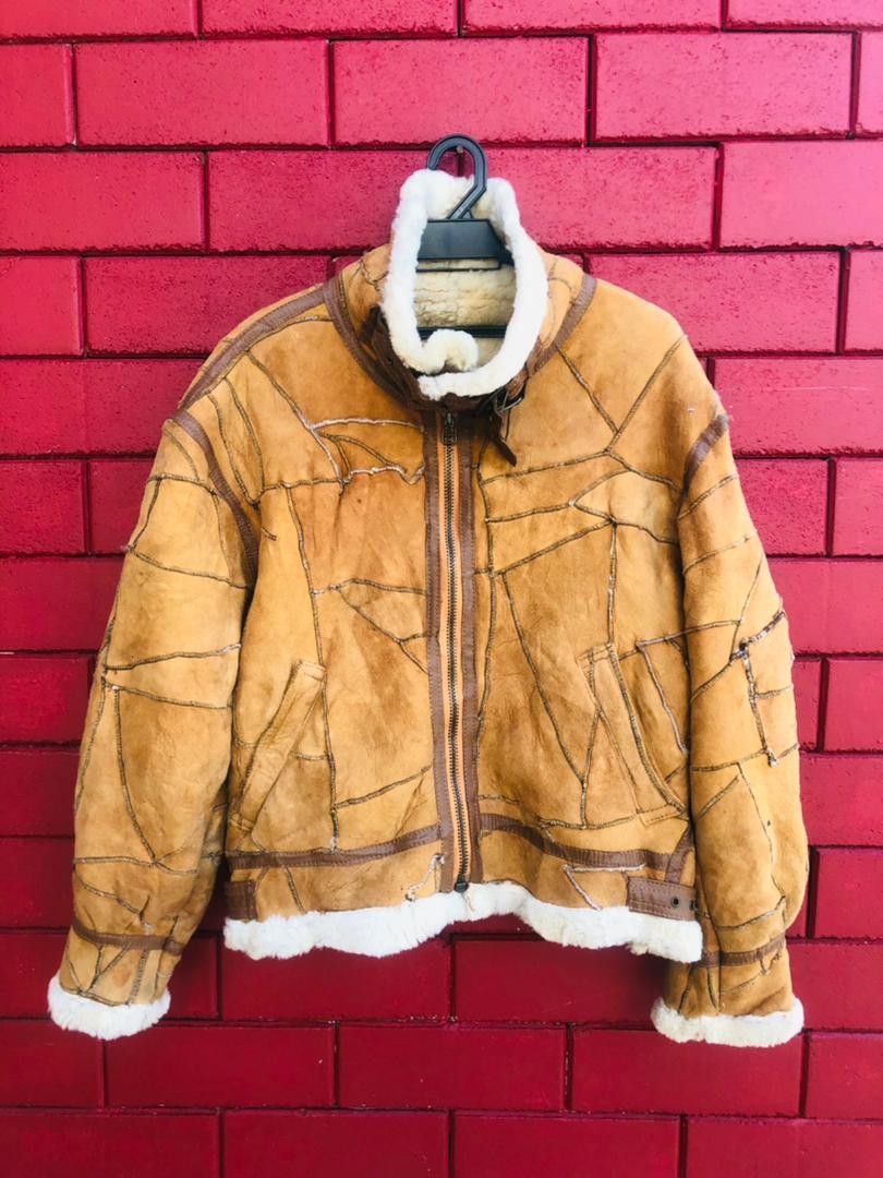 image of Vintage Yakuza Leather Jacket Designed Fashion Style in Coco Brown, Men's (Size Large)