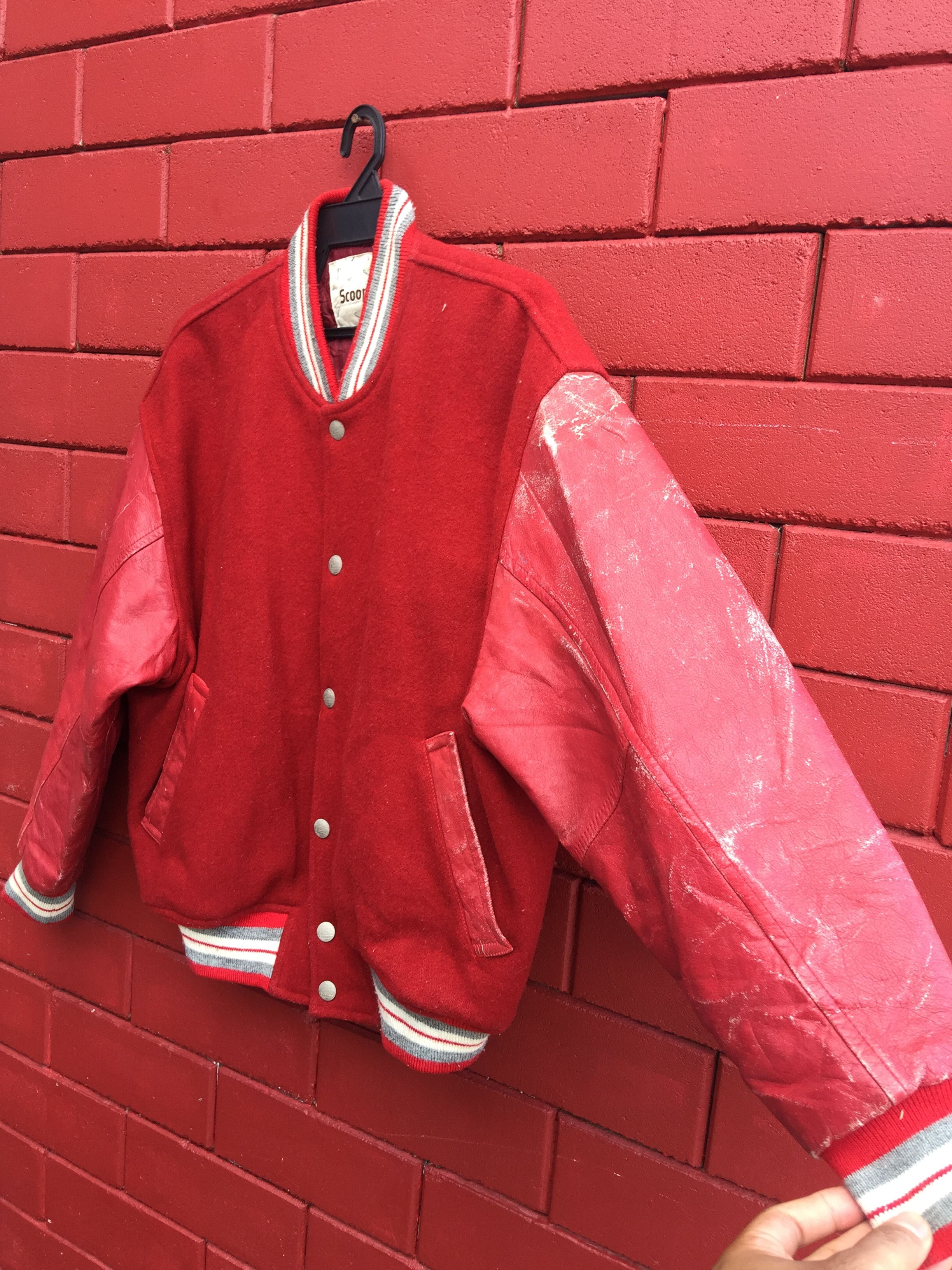 Japanese Brand × Vintage Vintage Scoop Varsity Jacket Maroon Travis Scott Style Size US L / EU 52-54 / 3 - 6 Thumbnail