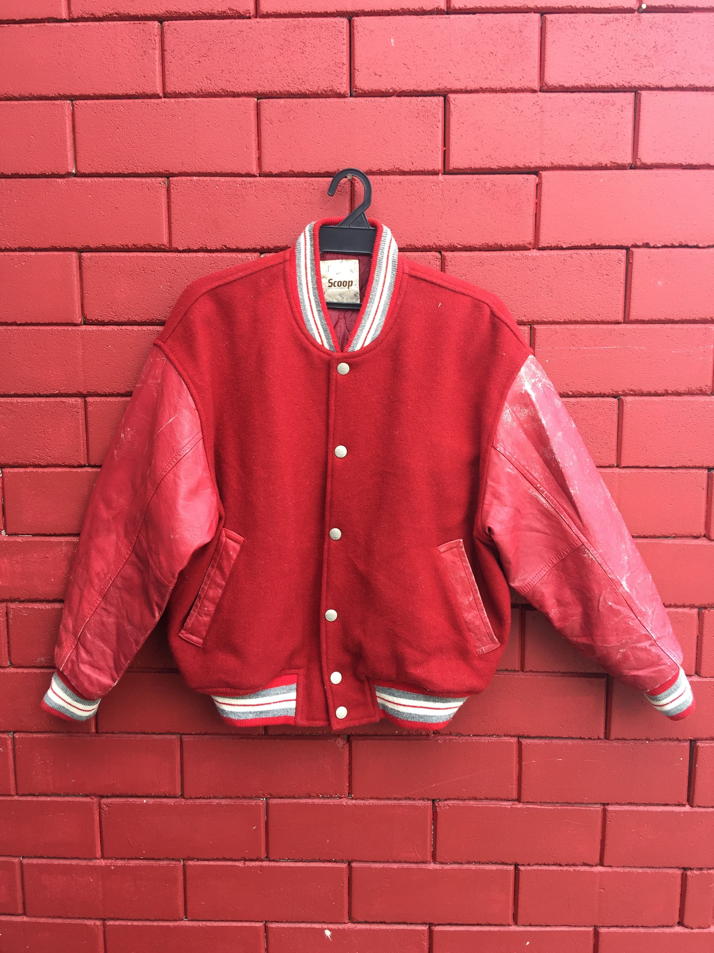 Japanese Brand × Vintage Vintage Scoop Varsity Jacket Maroon Travis Scott Style Size US L / EU 52-54 / 3 - 3 Thumbnail