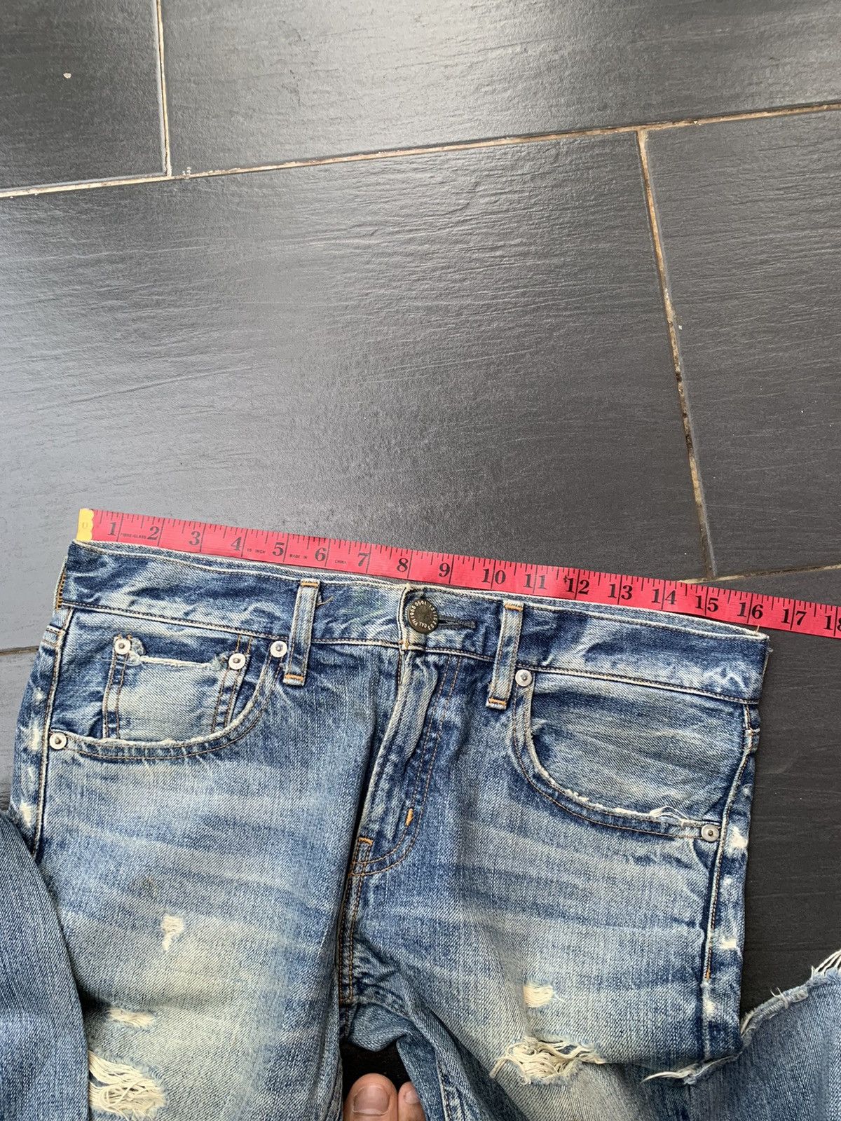 Japanese Brand Red Card Distressed Denim Size US 33 - 13 Thumbnail