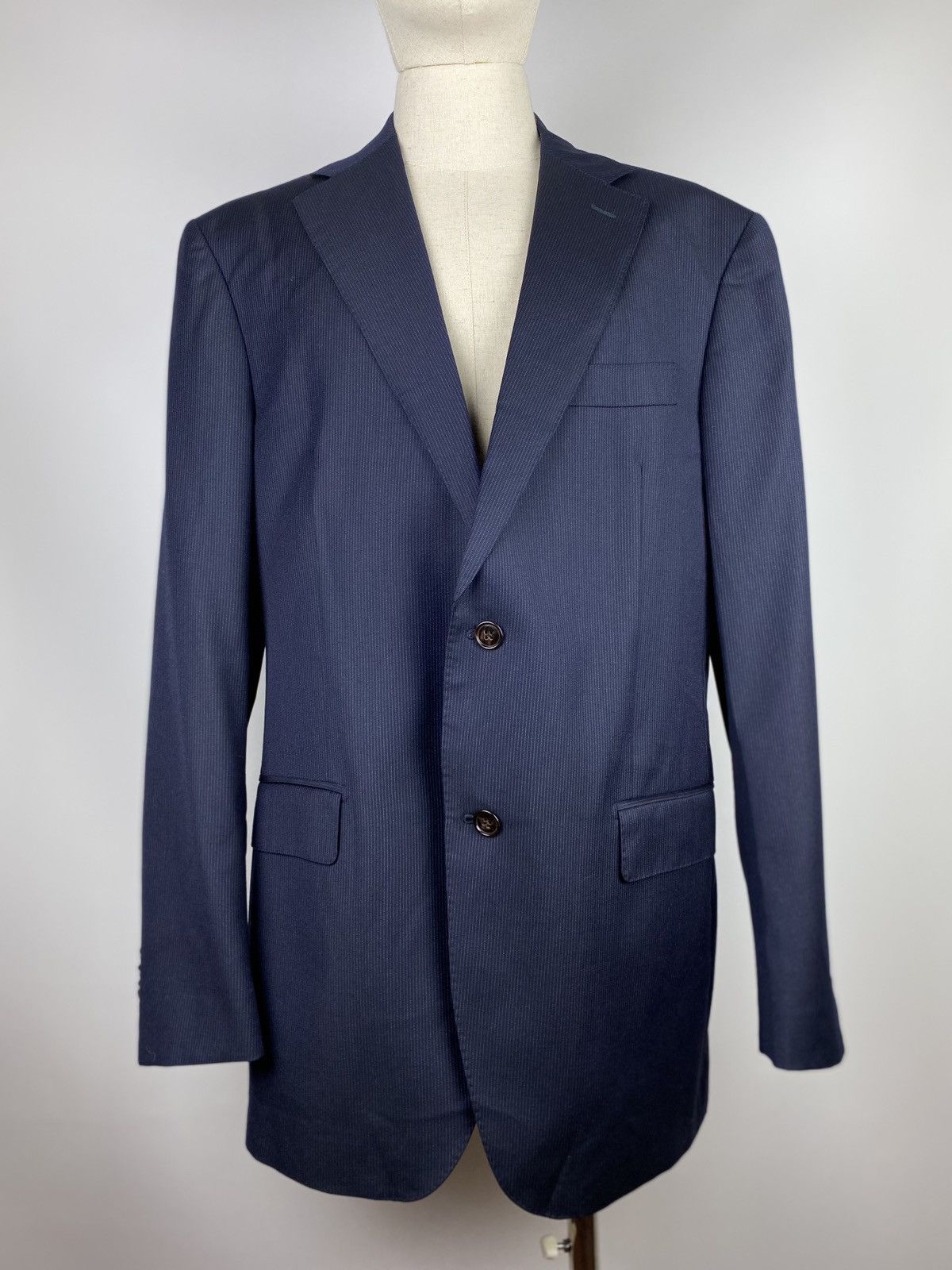 image of Suitsupply Vitale Barberis Striped Blazer Jacket Sport Coat in Navy, Men's (Size 42L)