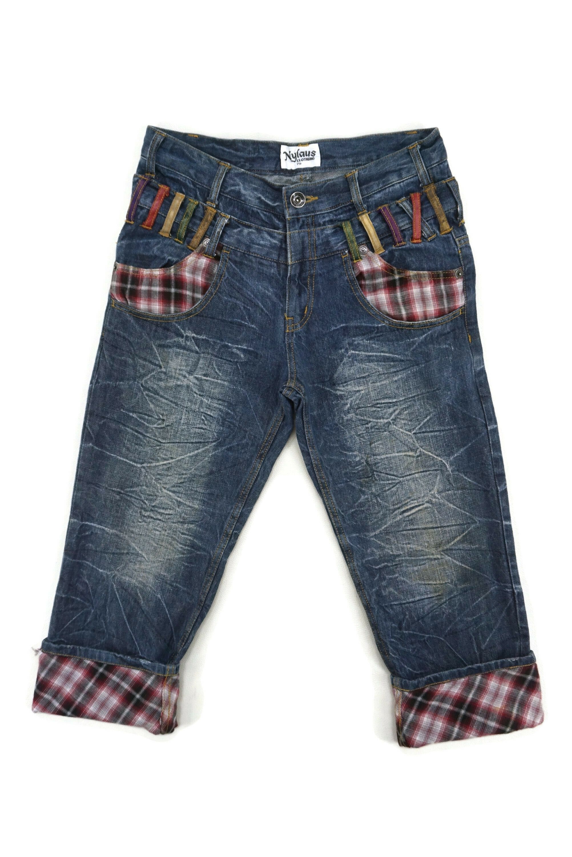 image of Rockers Double Waist Capri Nylaus Punk Rock Tartan Trim Pants in Blue, Men's (Size 31)