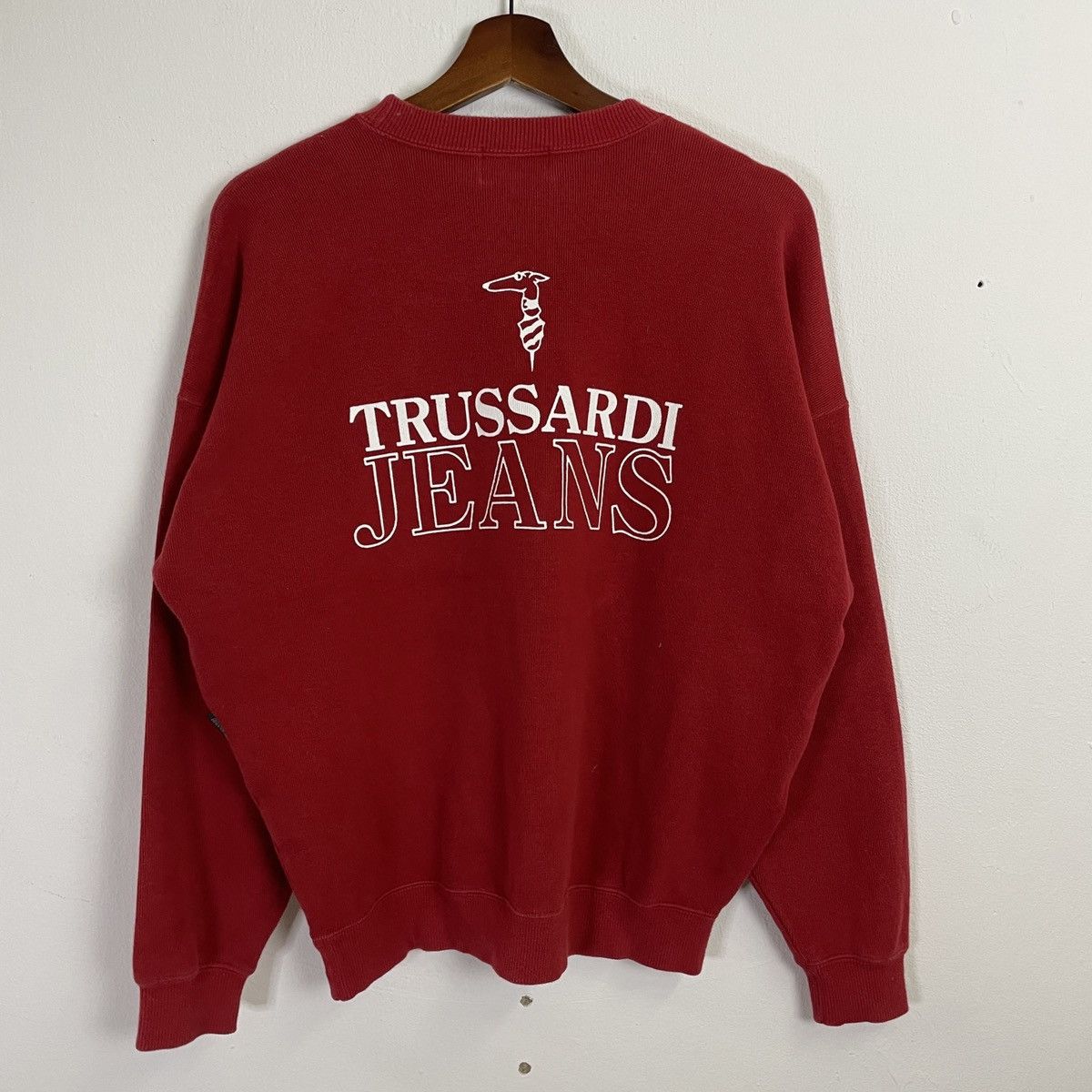 image of Vintage Trussardi Jeans Big Logo Sweatshirt in Red, Men's (Size Large)