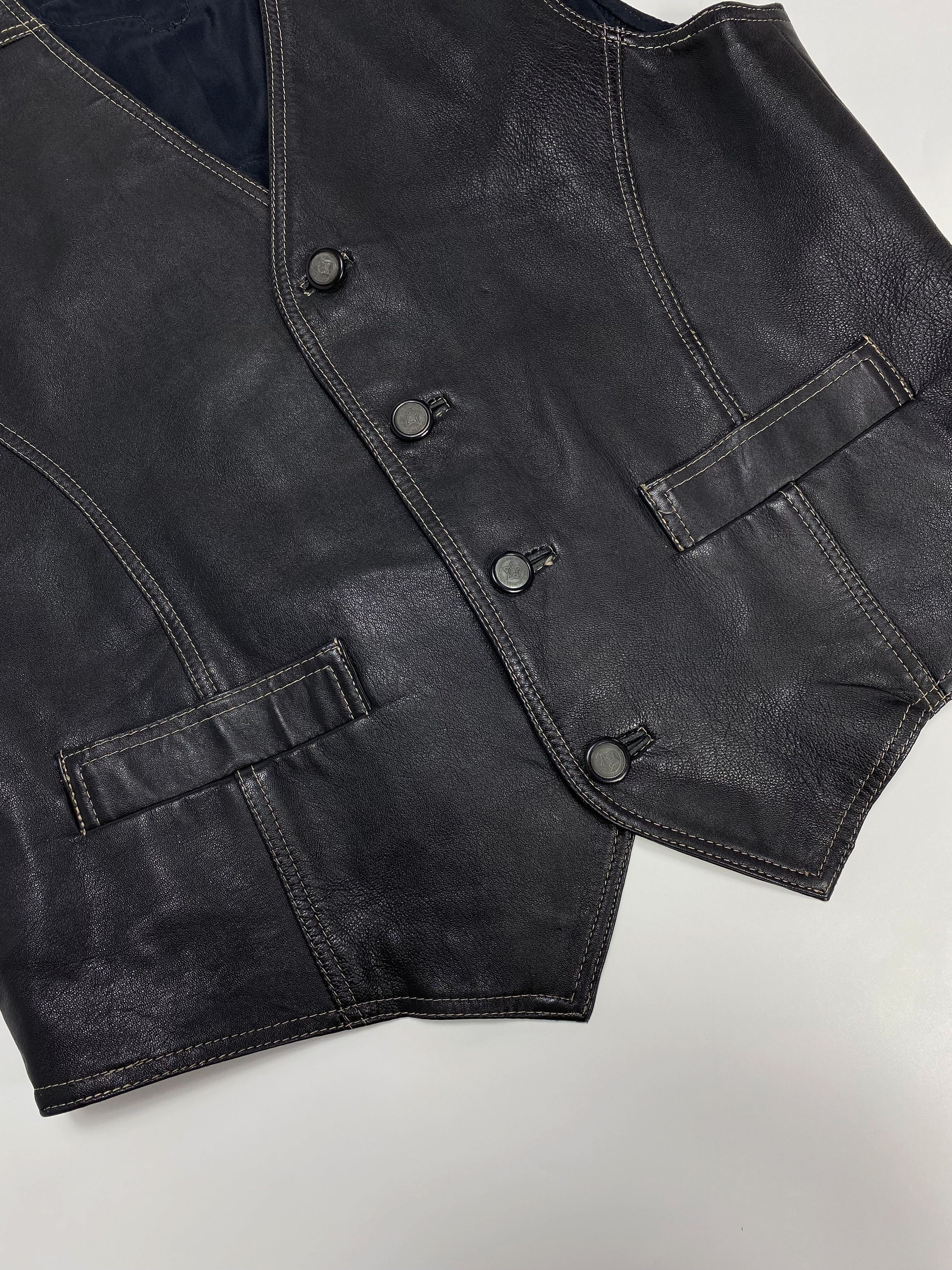 Genuine Leather × Harley Davidson × Vintage Harley Davidson USA Y2K Leather Biker Vest Waistcoat Size US M / EU 48-50 / 2 - 4 Thumbnail