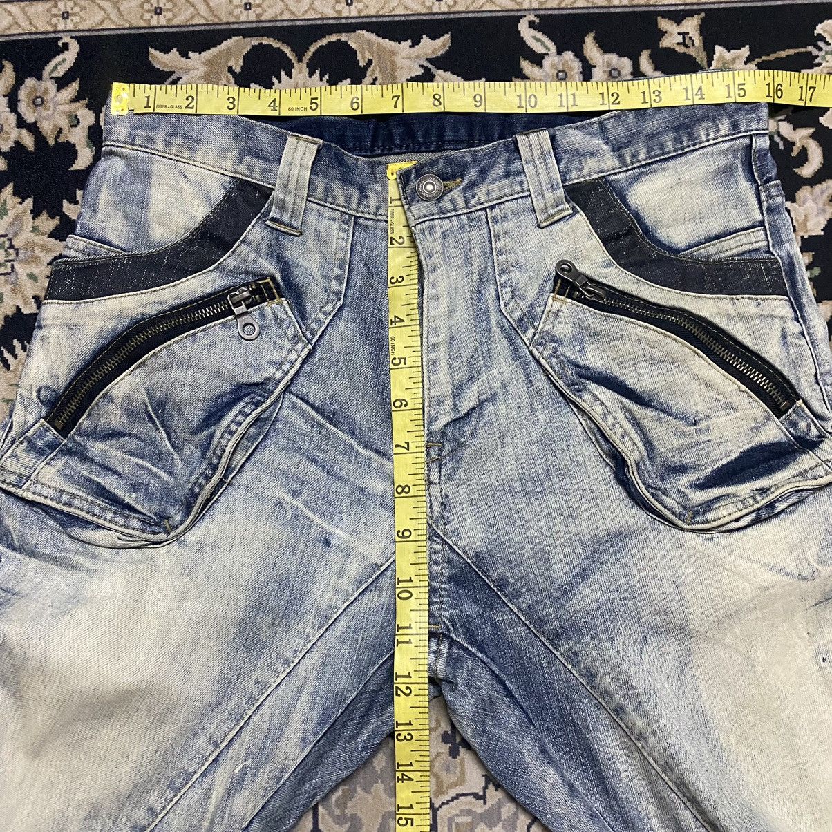 PPFM PPFM Curved Leg Acid Washed Denim Jeans Size US 31 - 18 Thumbnail