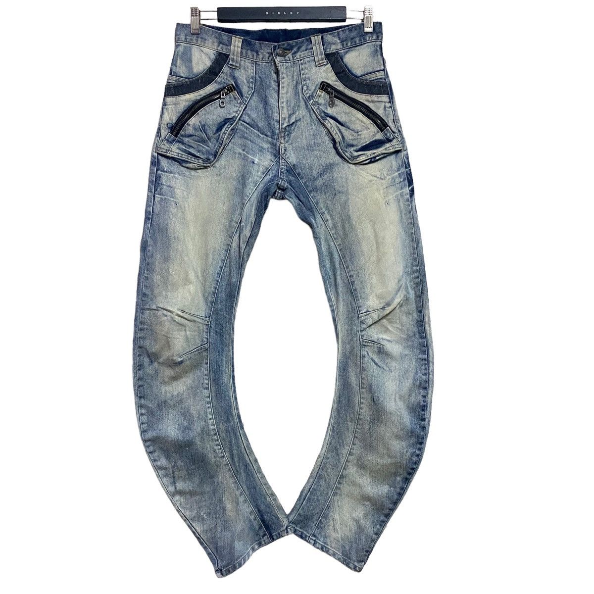 PPFM PPFM Curved Leg Acid Washed Denim Jeans Size US 31 - 1 Thumbnail