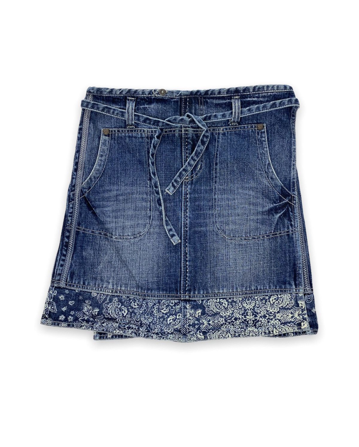 Japanese Brand Drug Store’s Rare Paisley Denim Wrap Skirt Size 32" / US 10 / IT 46 - 1 Thumbnail