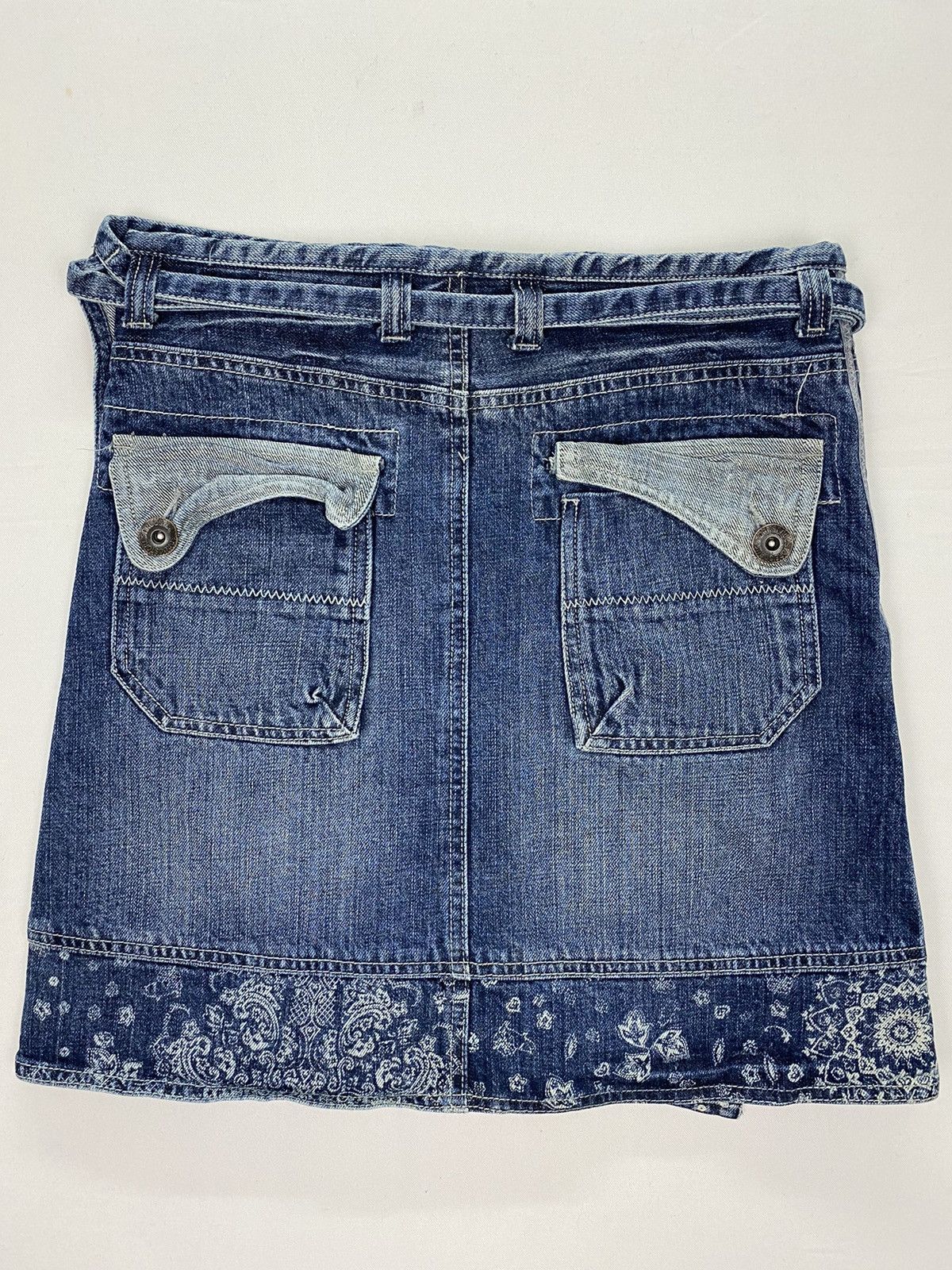 Japanese Brand Drug Store’s Rare Paisley Denim Wrap Skirt Size 32" / US 10 / IT 46 - 4 Thumbnail