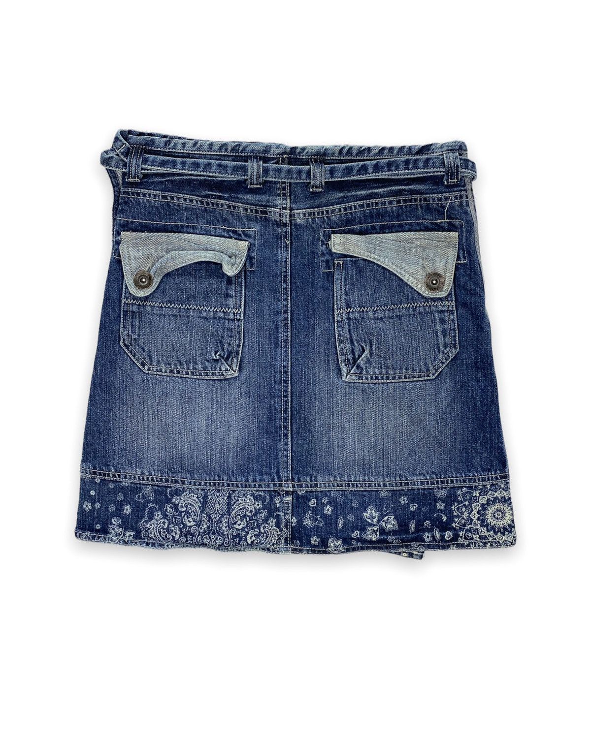 Japanese Brand Drug Store’s Rare Paisley Denim Wrap Skirt Size 32" / US 10 / IT 46 - 2 Thumbnail