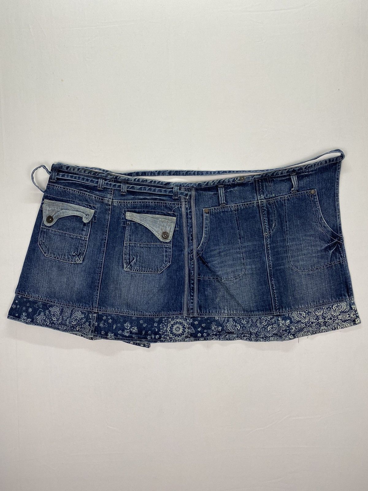 Japanese Brand Drug Store’s Rare Paisley Denim Wrap Skirt Size 32" / US 10 / IT 46 - 6 Thumbnail