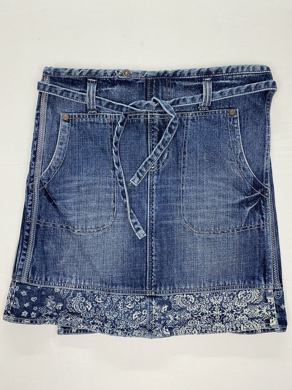 Japanese Brand Drug Store’s Rare Paisley Denim Wrap Skirt Size 32" / US 10 / IT 46 - 3 Thumbnail