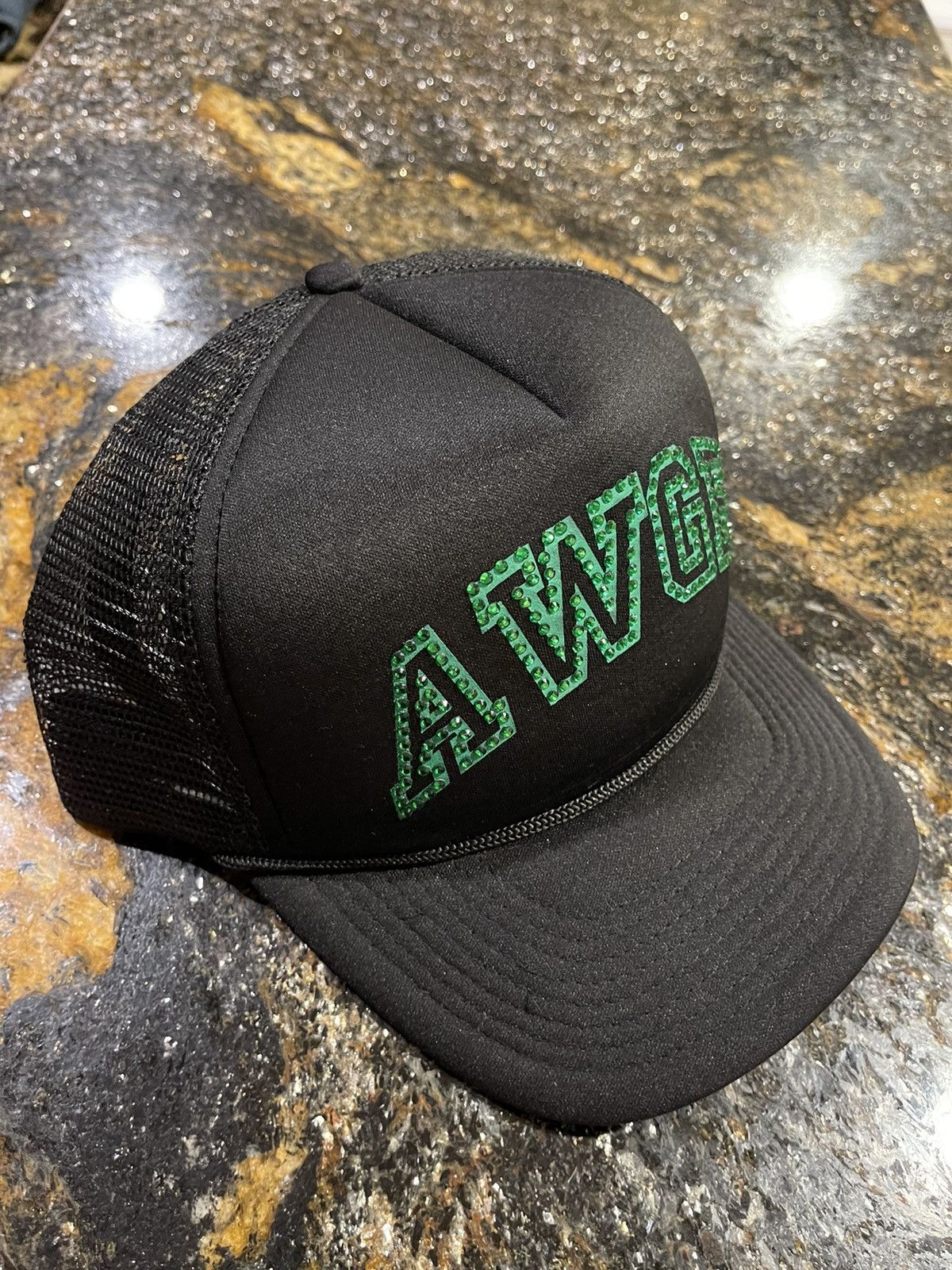 A$AP Rocky Awge x A$AP Rocky F&F Green Rhinestone Black Trucker Hat Size ONE SIZE - 3 Thumbnail
