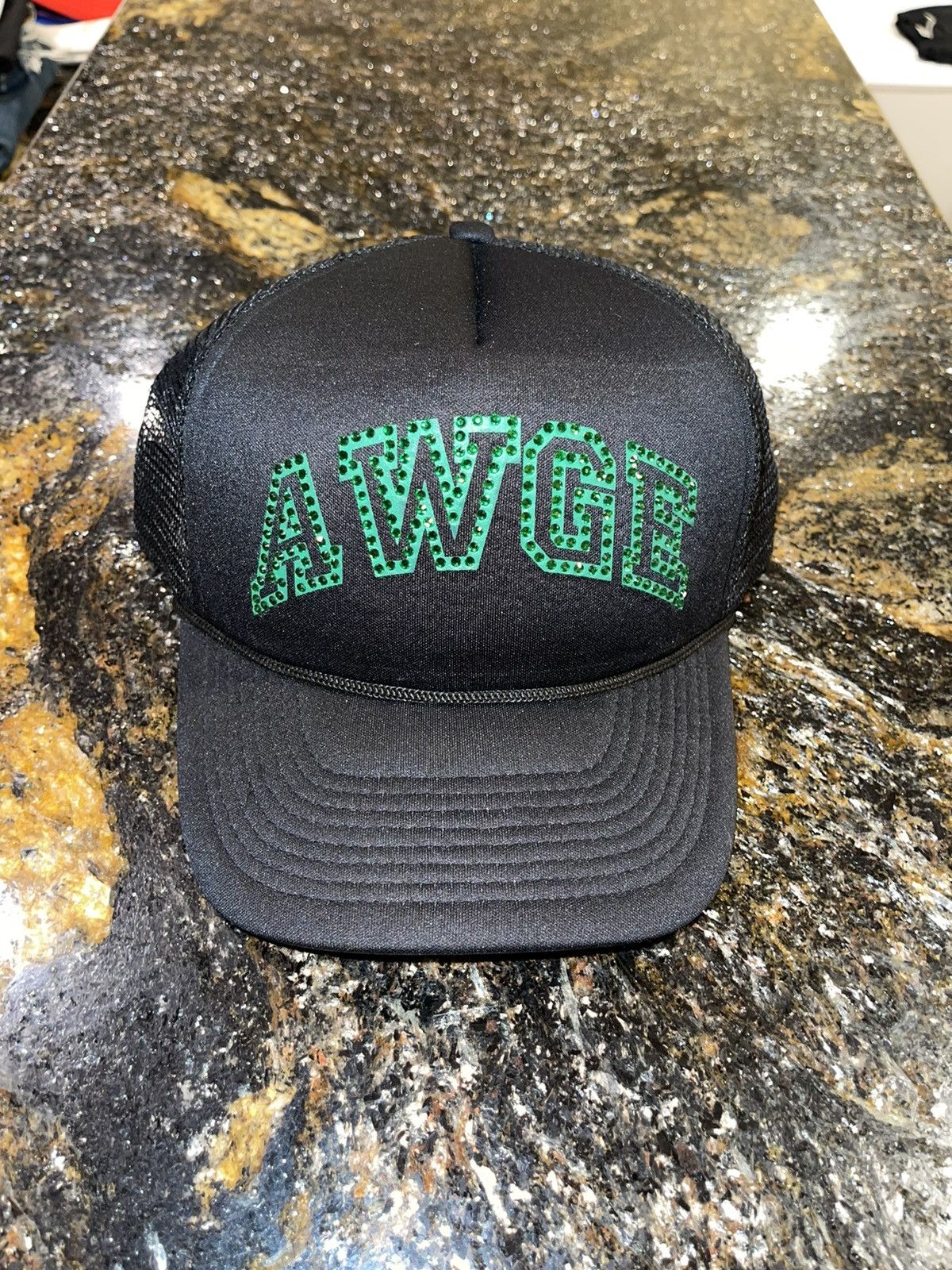 A$AP Rocky Awge x A$AP Rocky F&F Green Rhinestone Black Trucker Hat Size ONE SIZE - 2 Thumbnail