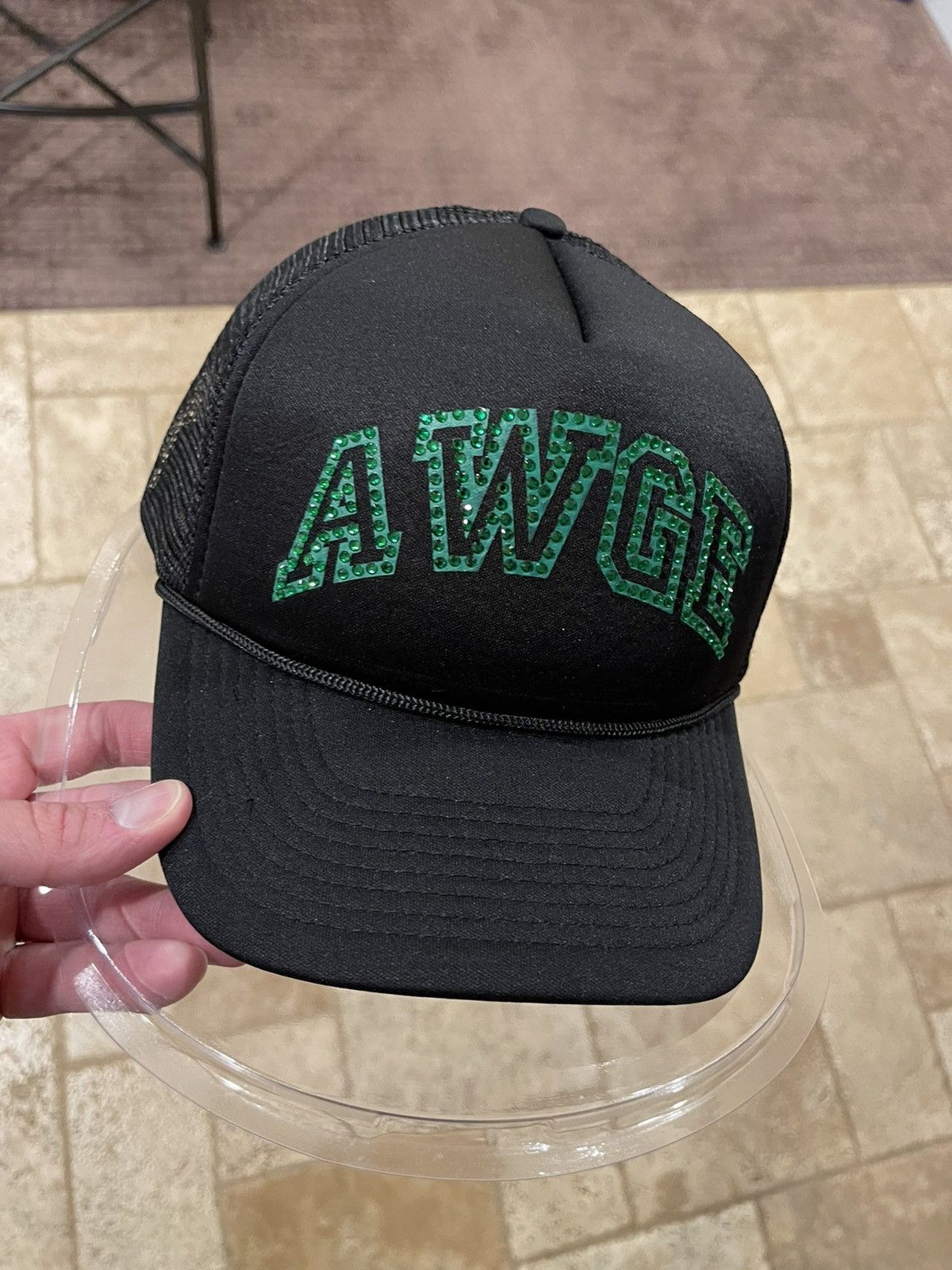 A$AP Rocky Awge x A$AP Rocky F&F Green Rhinestone Black Trucker Hat Size ONE SIZE - 8 Thumbnail