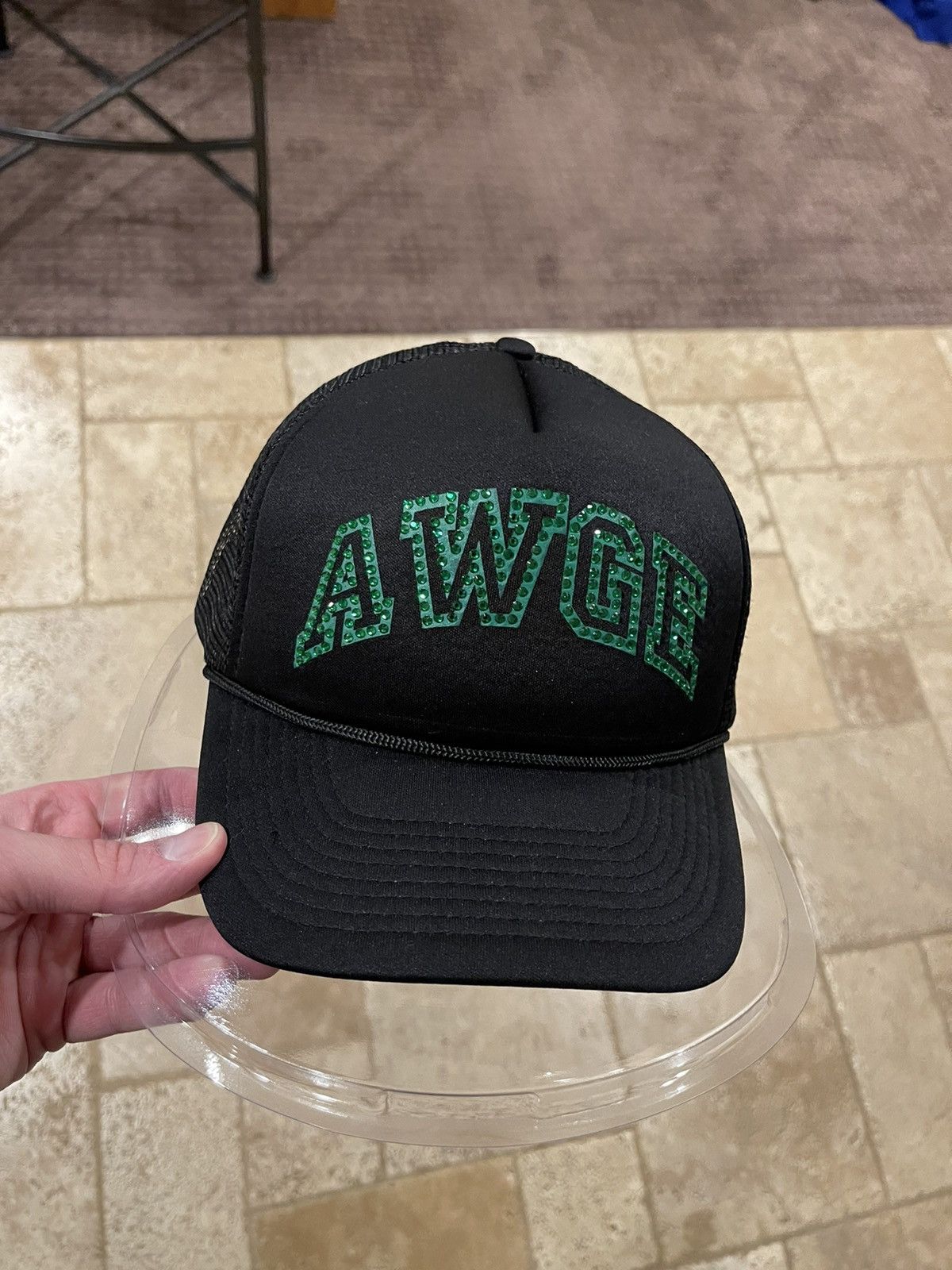 A$AP Rocky Awge x A$AP Rocky F&F Green Rhinestone Black Trucker Hat Size ONE SIZE - 9 Thumbnail