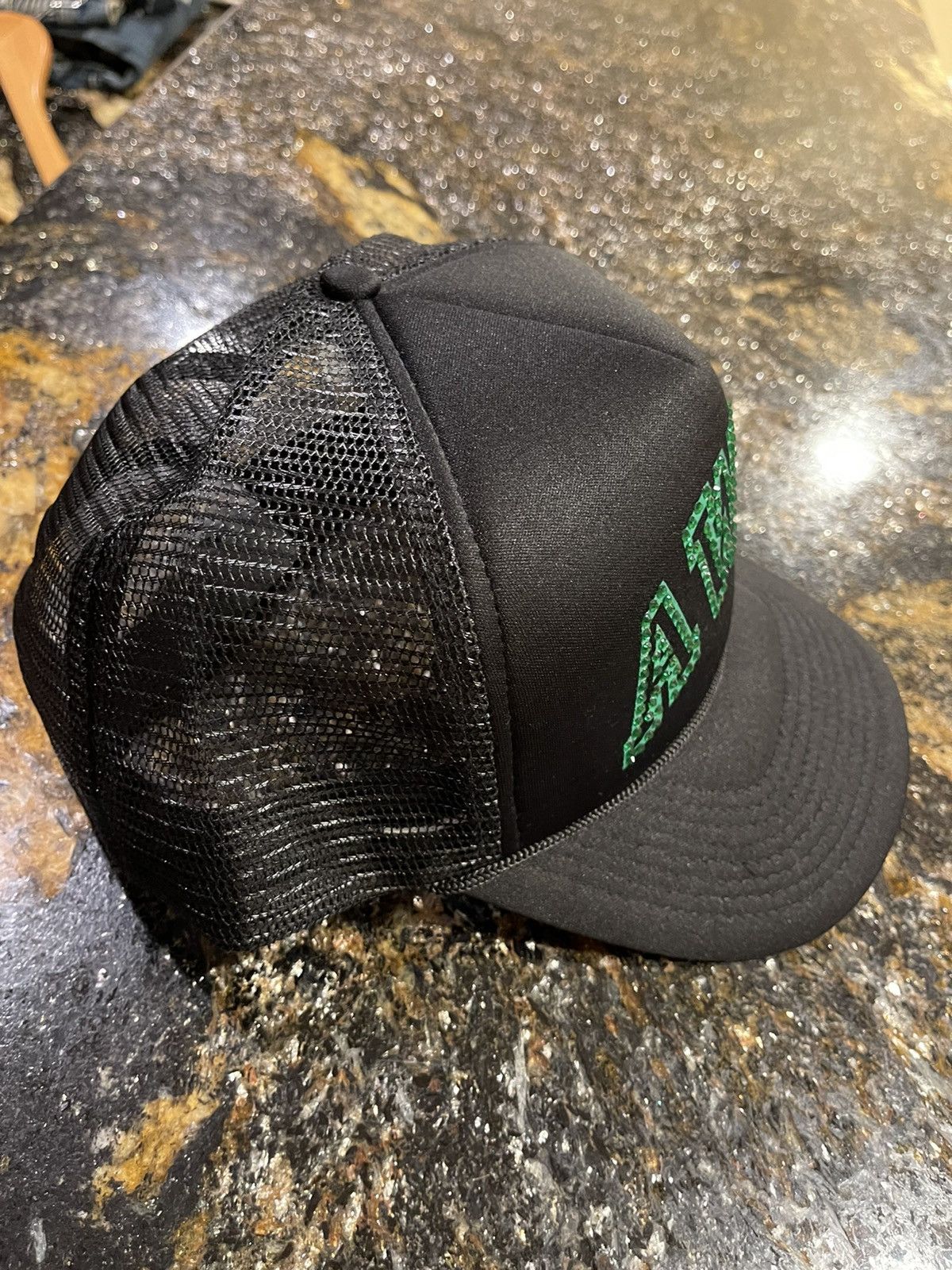 A$AP Rocky Awge x A$AP Rocky F&F Green Rhinestone Black Trucker Hat Size ONE SIZE - 4 Thumbnail