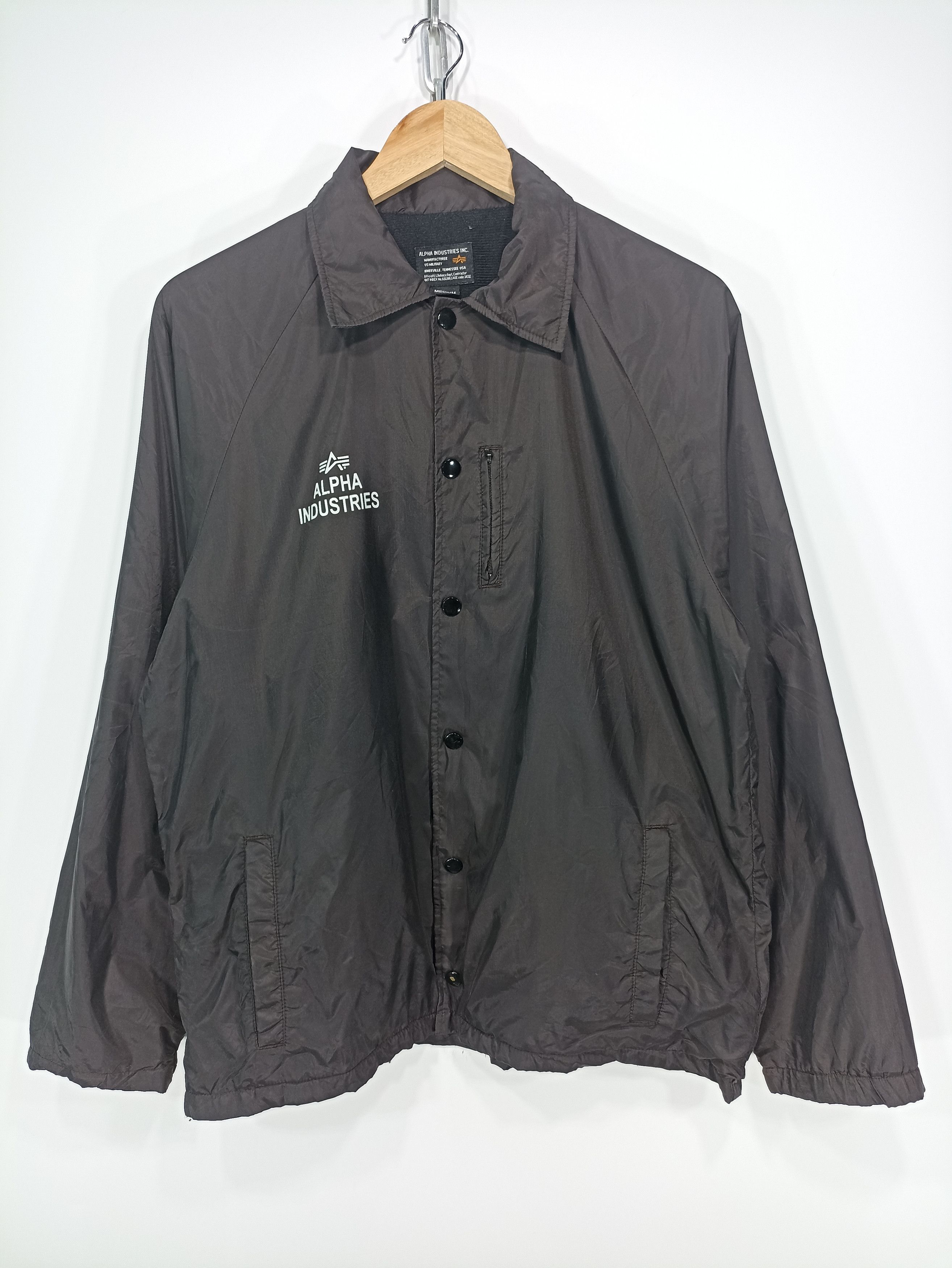 image of Alpha Industries Nylon Coach Big Logo in Black, Men's (Size Medium)