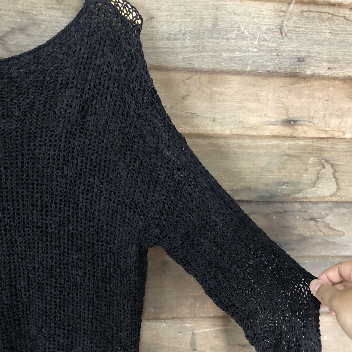 Vintage Japan plain Mesh Net Crochet Black Knitwear #7209 Size L / US 10 / IT 46 - 12 Thumbnail