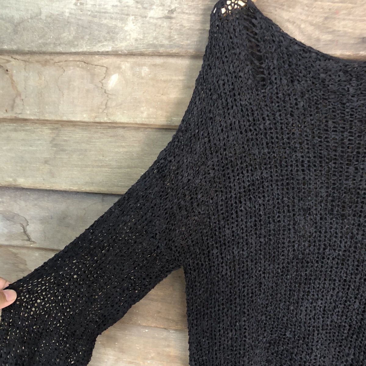 Vintage Japan plain Mesh Net Crochet Black Knitwear #7209 Size L / US 10 / IT 46 - 11 Thumbnail