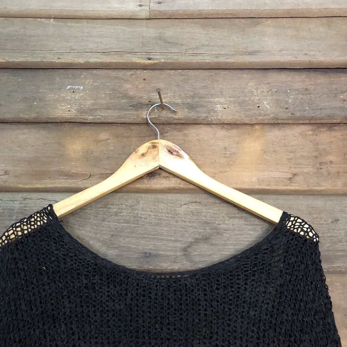 Vintage Japan plain Mesh Net Crochet Black Knitwear #7209 Size L / US 10 / IT 46 - 7 Thumbnail
