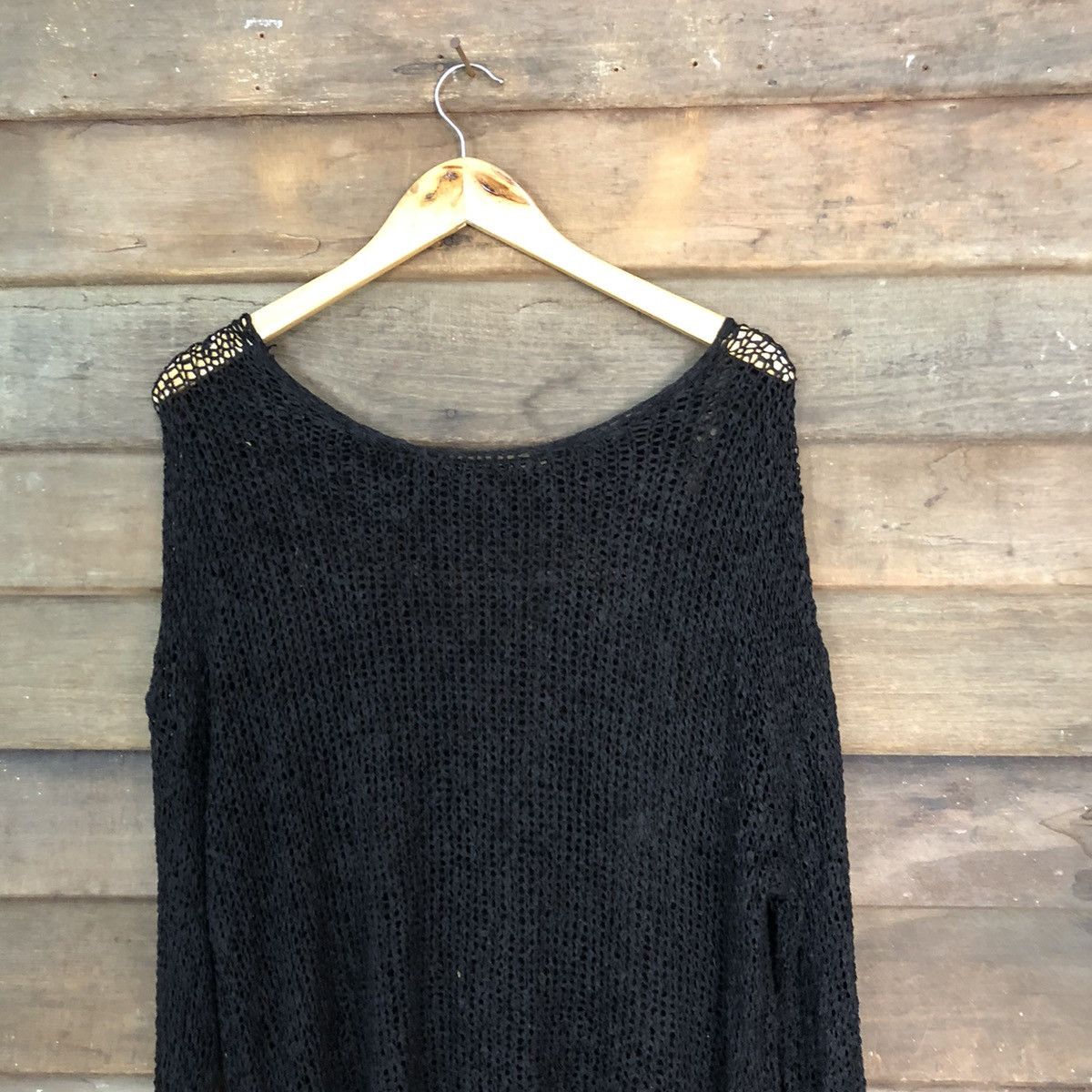 Vintage Japan plain Mesh Net Crochet Black Knitwear #7209 Size L / US 10 / IT 46 - 2 Thumbnail