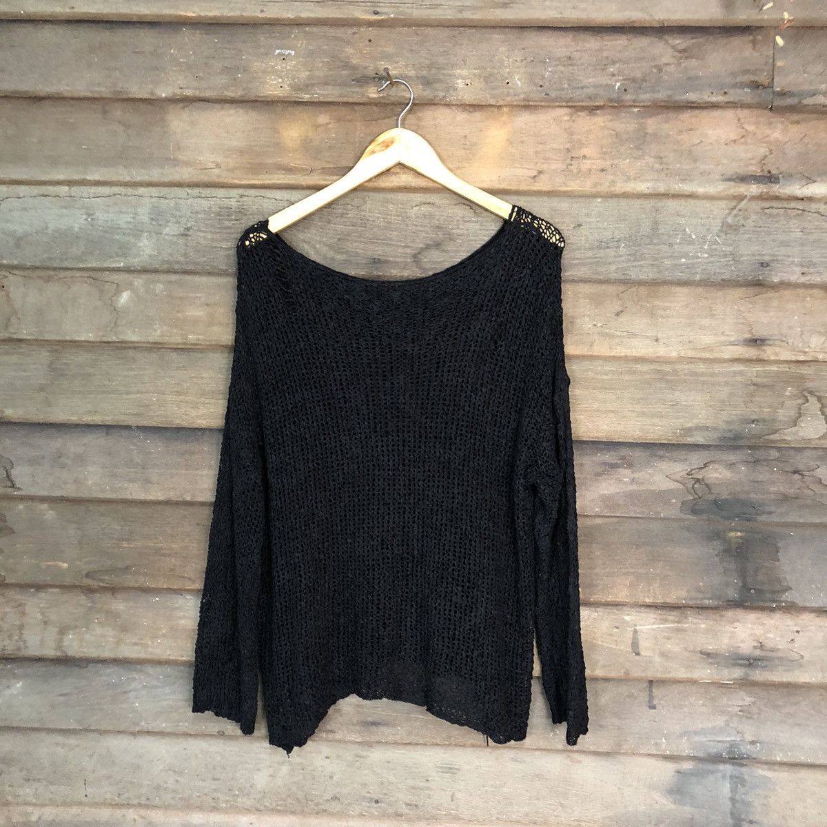 Vintage Japan plain Mesh Net Crochet Black Knitwear #7209 Size L / US 10 / IT 46 - 10 Thumbnail