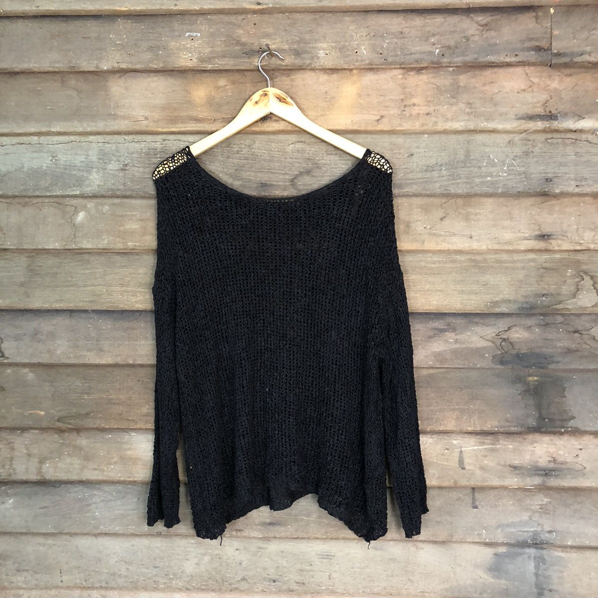 Vintage Japan plain Mesh Net Crochet Black Knitwear #7209 Size L / US 10 / IT 46 - 1 Thumbnail