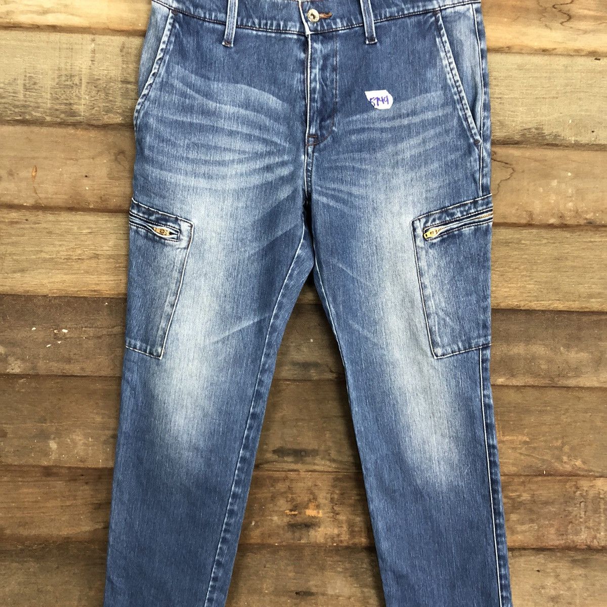 Japanese Brand Purple Yellow Blue multi pocket utility denim Pants #5749 Size US 30 / EU 46 - 4 Thumbnail