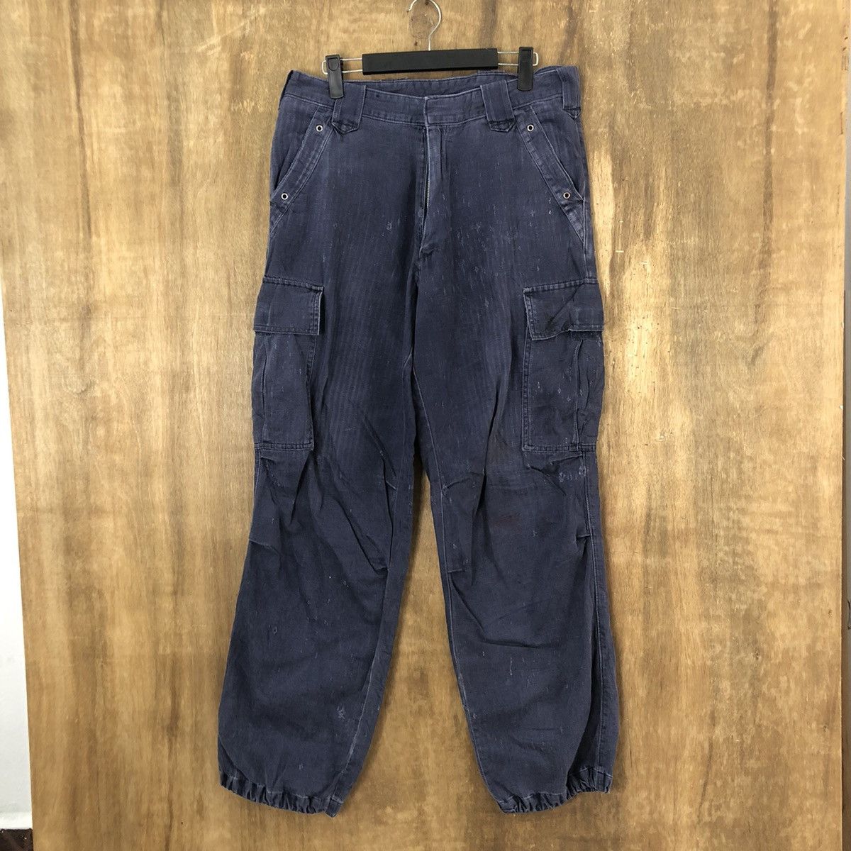 image of Distressed Denim Tora Dark Blue Thrashed Distressed Faded Cargo Pants 6248, Men's (Size 30)