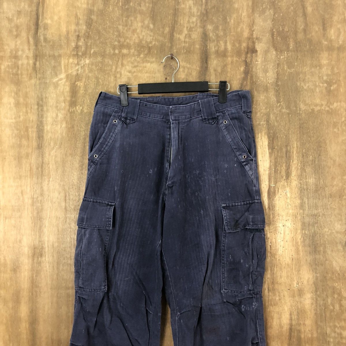 Japanese Brand Tora Dark Blue thrashed distressed faded Cargo pants #6248 Size US 30 / EU 46 - 2 Thumbnail