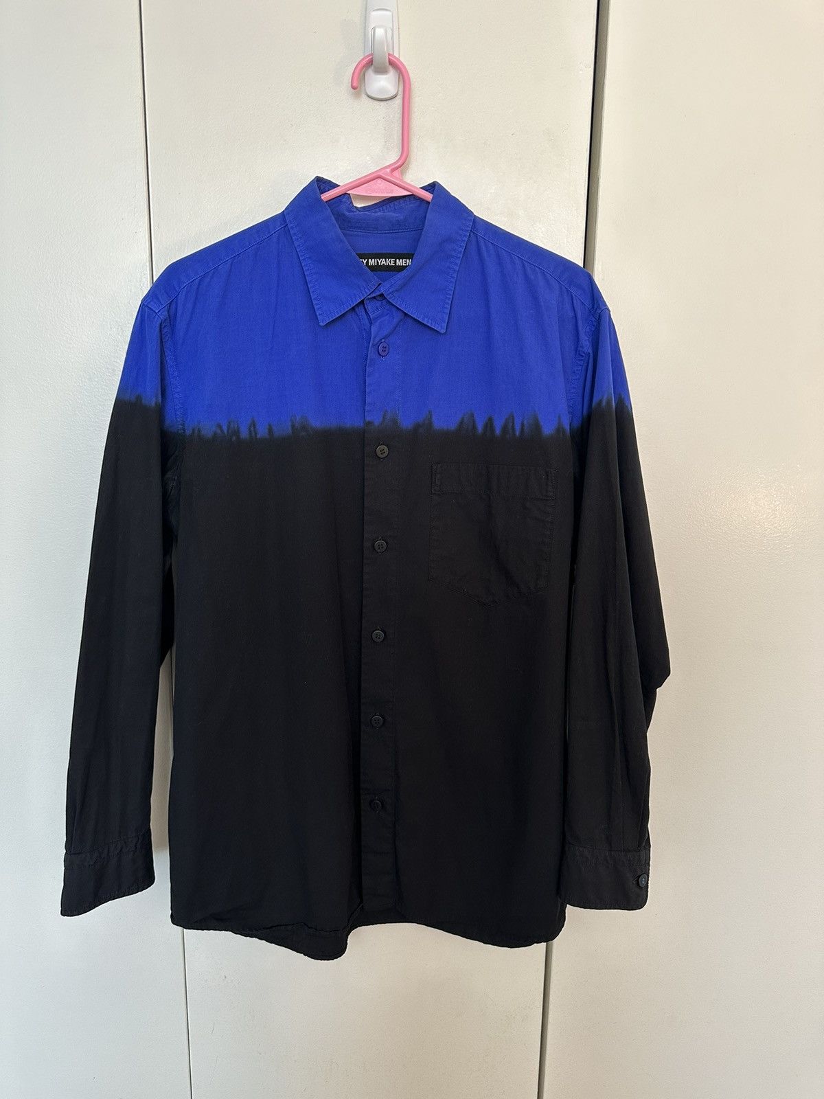 image of Issey Miyake Archive Ombre Dyed Blue/black Button-Up Shirt, Men's (Size Medium)
