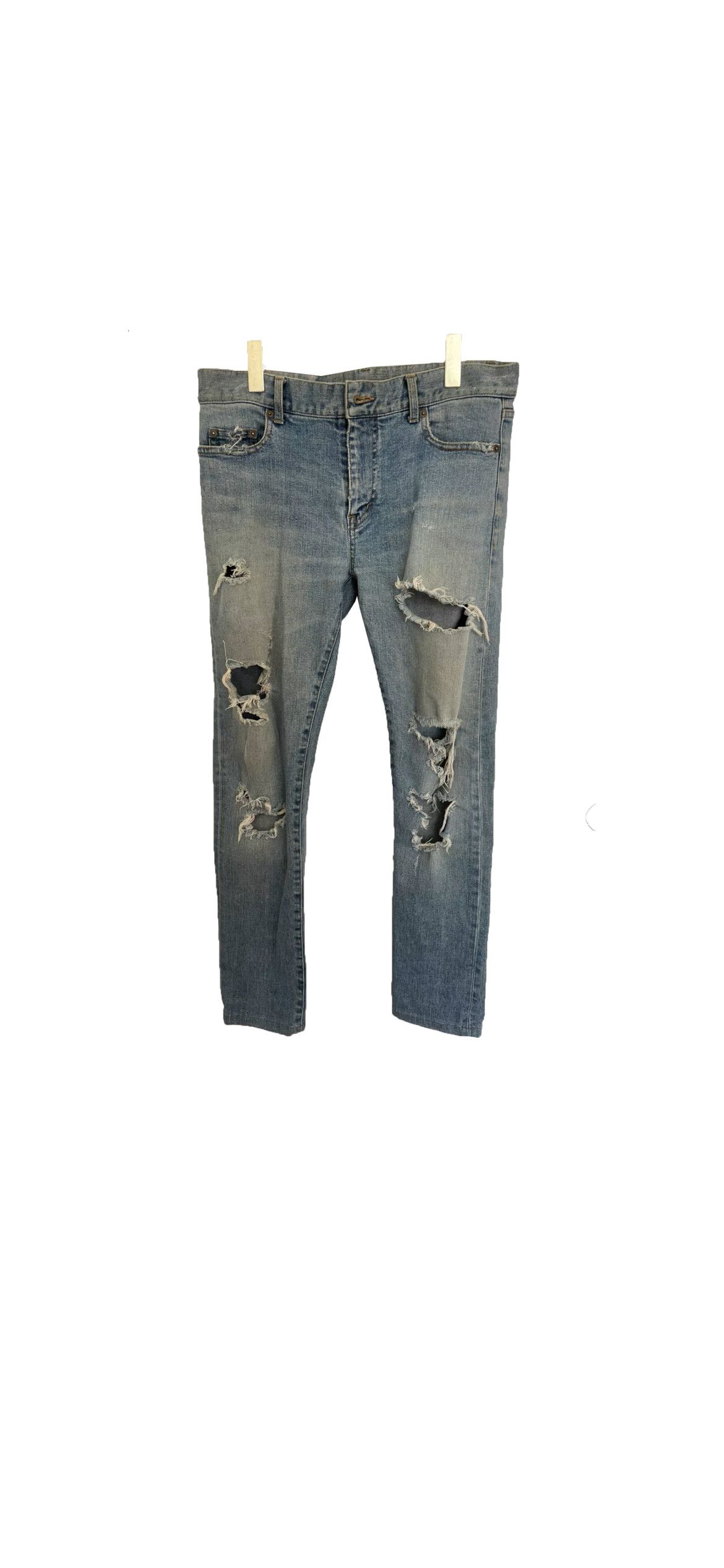 image of Saint Laurent Paris D02 Destroyed Denim in Blue, Men's (Size 31)