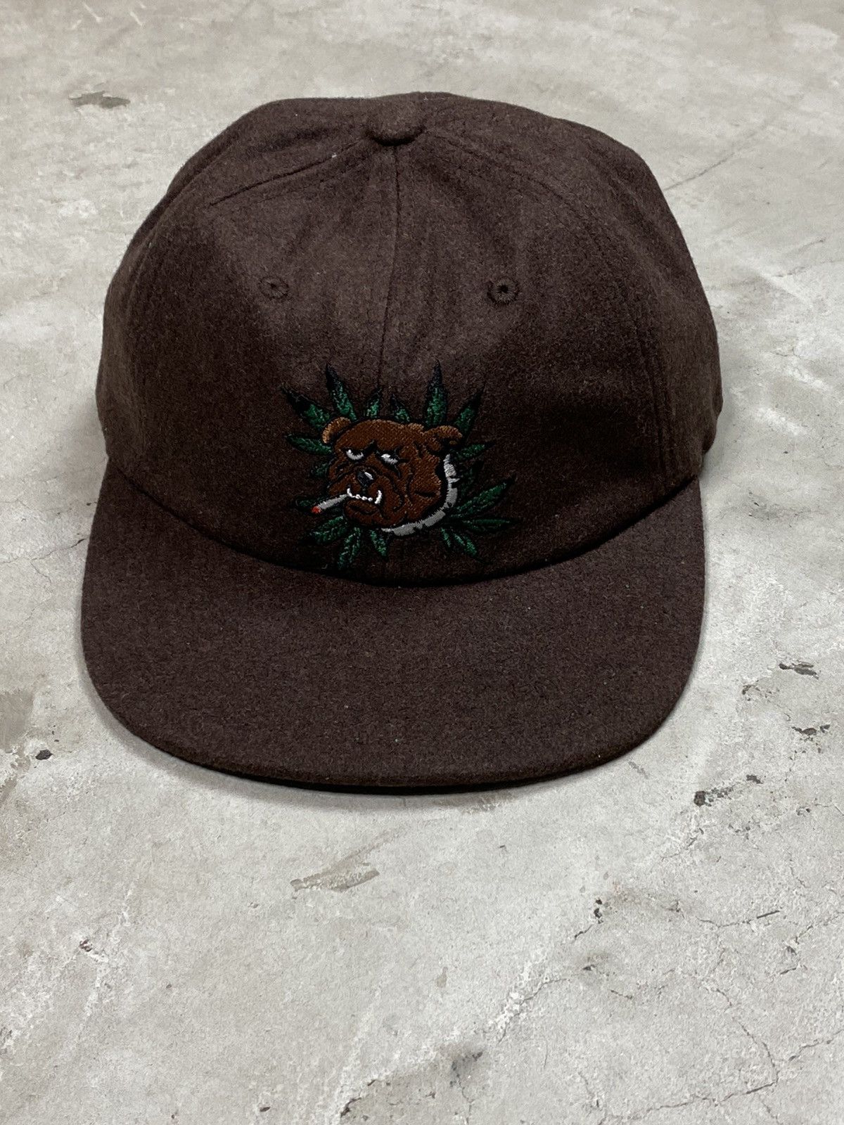 image of Palace Weed Bulldog Wool 6 Panel Hat in Brown, Men's