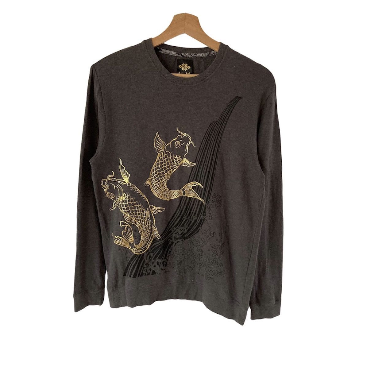 image of Vintage Koi Fish Crewneck Tee By Japanese Designer in Grey, Men's (Size Medium)