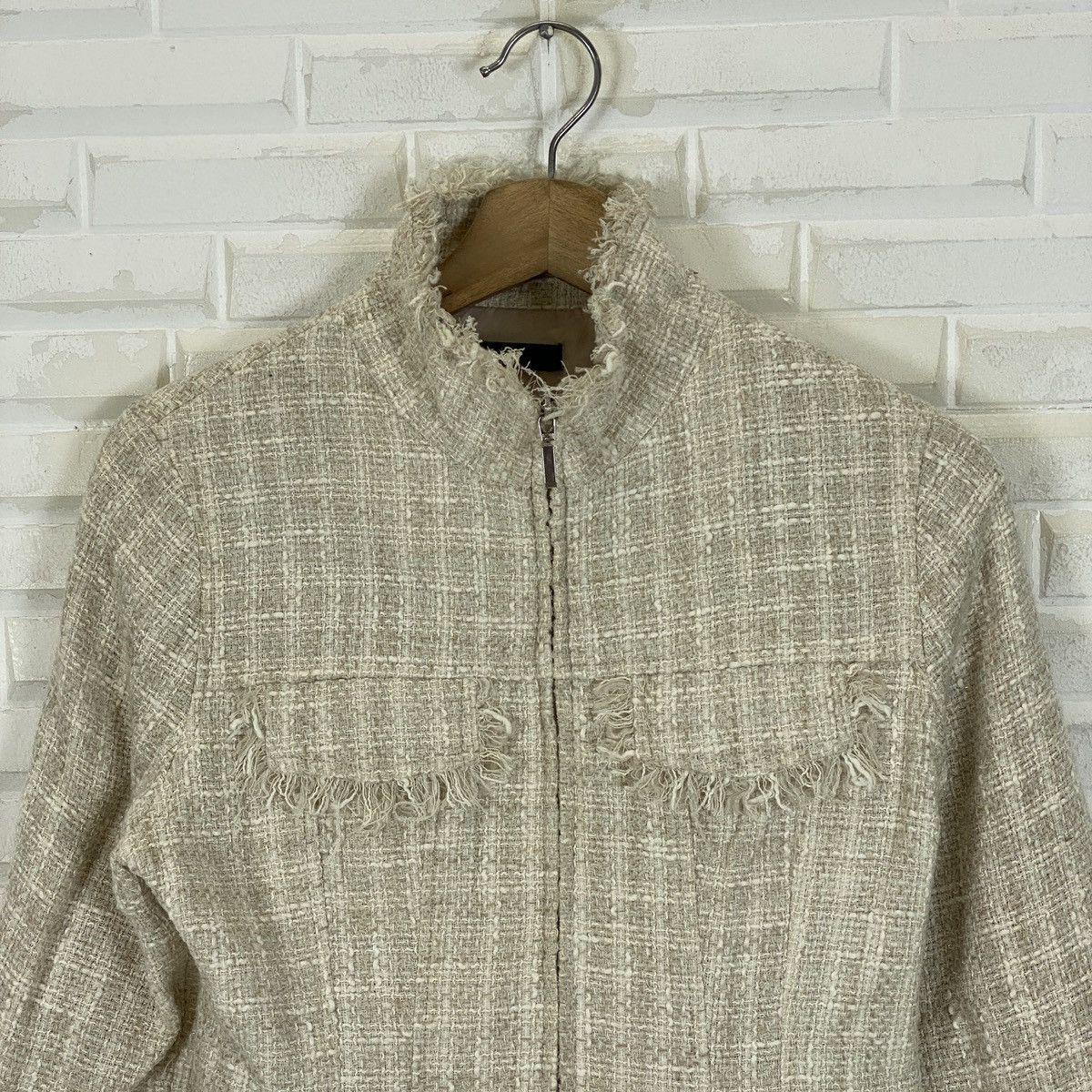 Designer Japanese Hessian Burlap Hairy Style Jacket Size M / US 6-8 / IT 42-44 - 4 Thumbnail