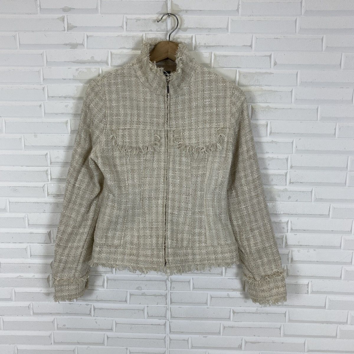 Designer Japanese Hessian Burlap Hairy Style Jacket Size M / US 6-8 / IT 42-44 - 2 Thumbnail