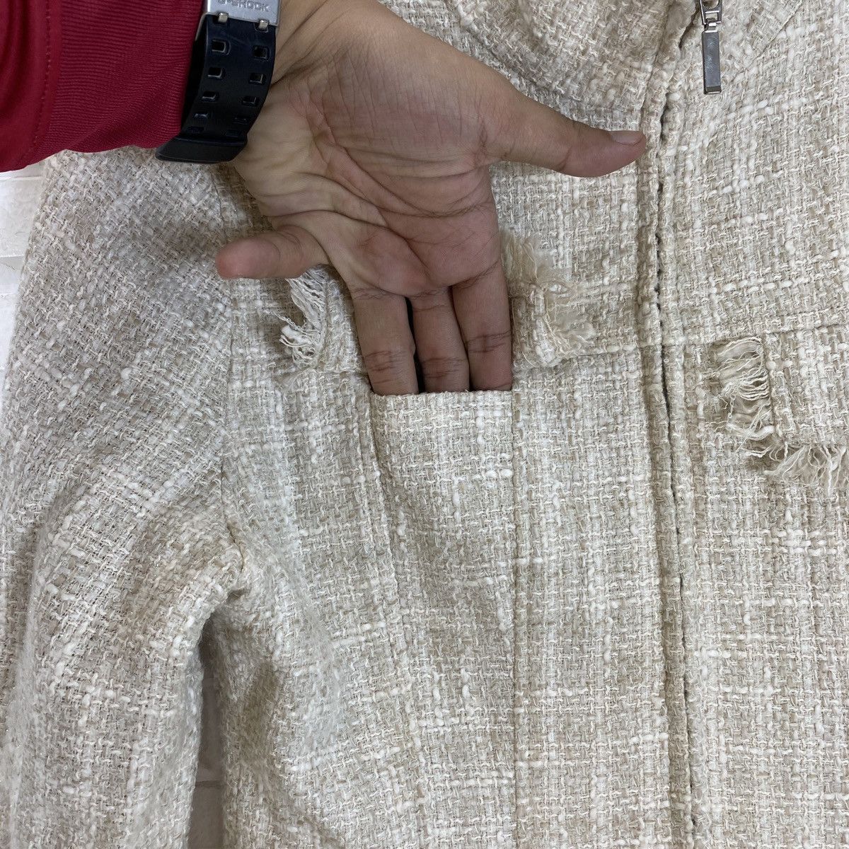 Designer Japanese Hessian Burlap Hairy Style Jacket Size M / US 6-8 / IT 42-44 - 9 Thumbnail