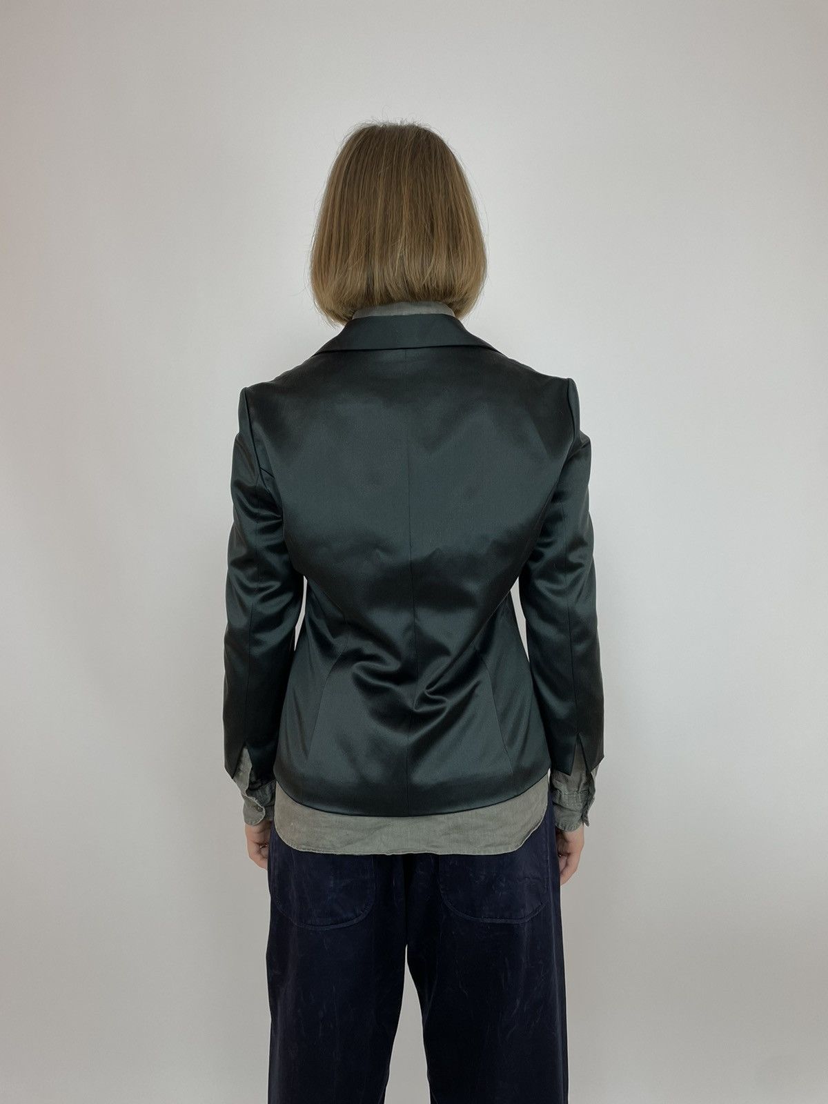 Designer SANDRA PABST GREEN SILK BLAZER JACKET SIZE 38 Size XS / US 0-2 / IT 36-38 - 5 Thumbnail