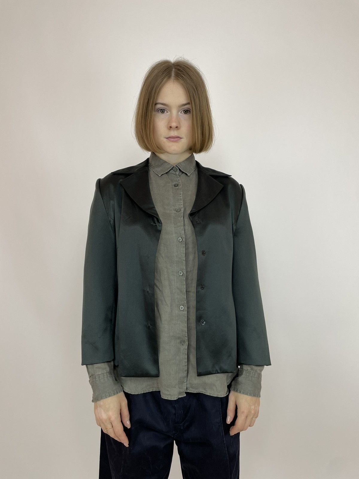 Designer SANDRA PABST GREEN SILK BLAZER JACKET SIZE 38 Size XS / US 0-2 / IT 36-38 - 9 Thumbnail