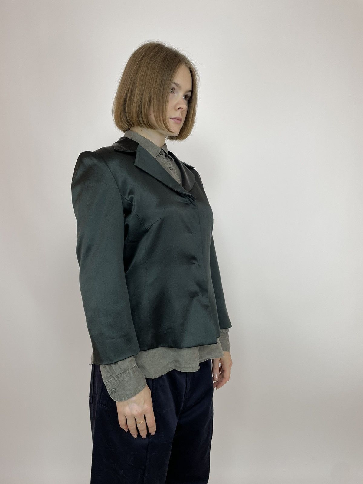 Designer SANDRA PABST GREEN SILK BLAZER JACKET SIZE 38 Size XS / US 0-2 / IT 36-38 - 4 Thumbnail